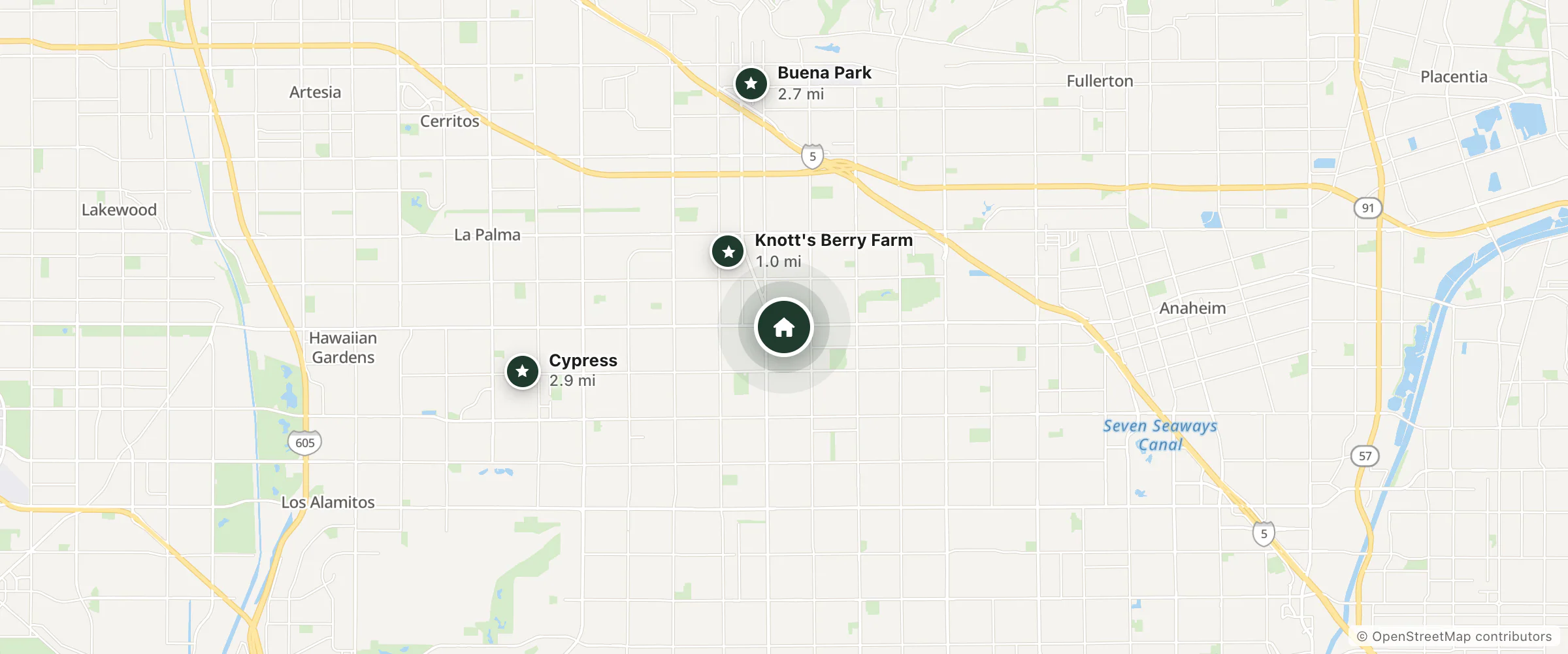 Map of Welcome Inn and Suites and nearby Knott's Berry Farm, Buena Park and Cypress