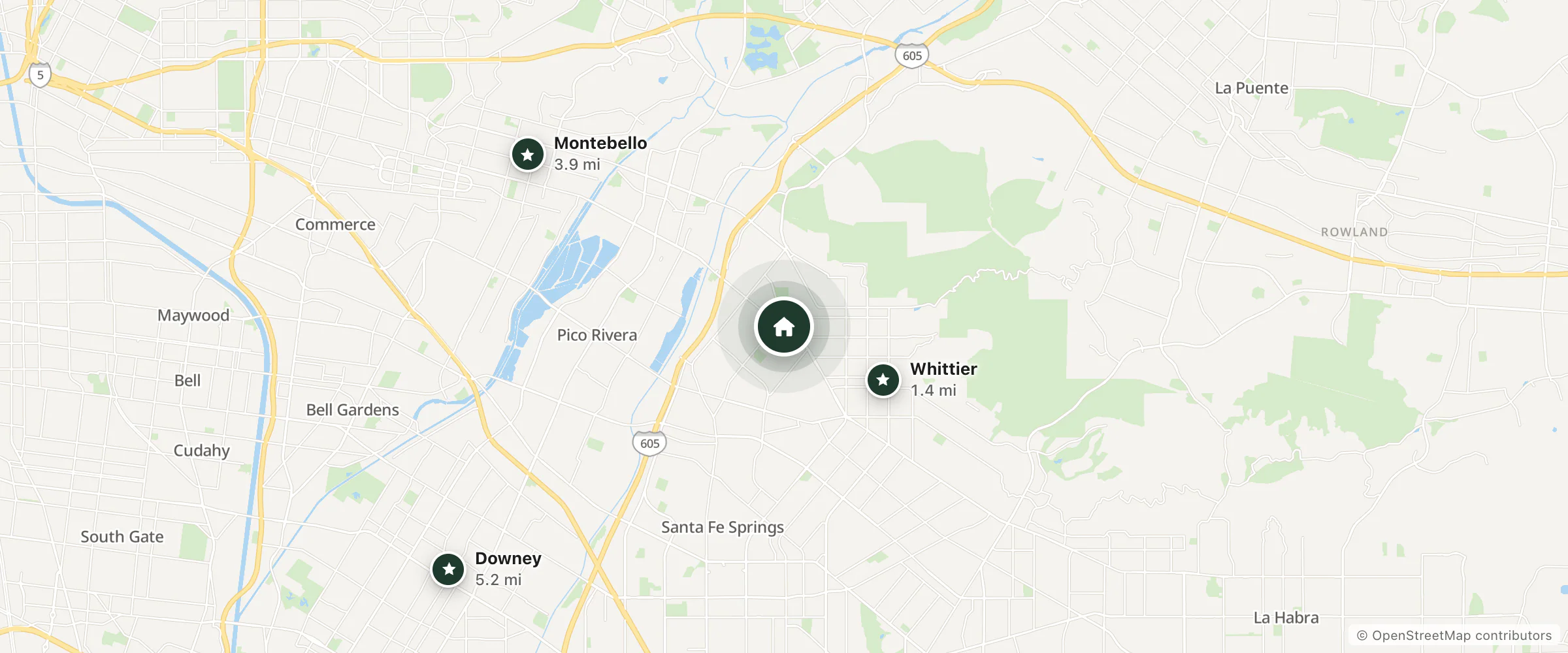 Map of Scottish Inns Whittier and nearby Whittier, Montebello and Downey