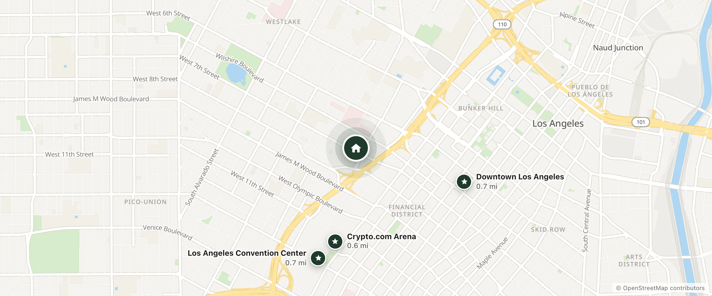 Map of Motel De Ville and nearby Crypto.com Arena, Downtown Los Angeles and Los Angeles Convention Center