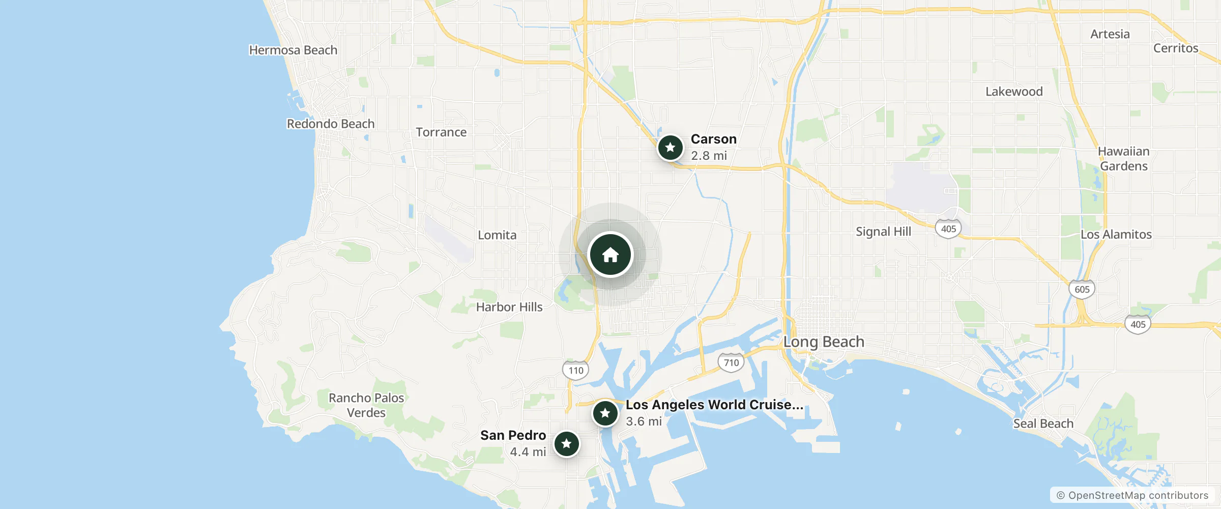 Map of Oscar's Motel and nearby Carson, Los Angeles World Cruise Center and San Pedro