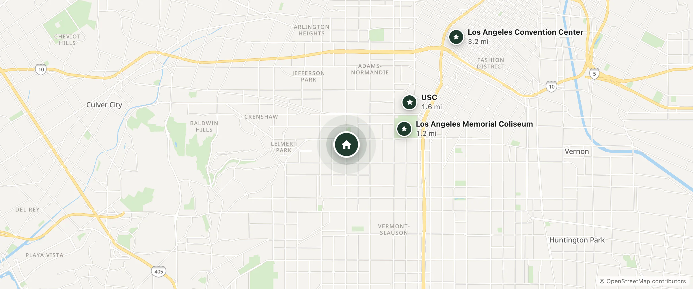 Map of The Snooty Fox Motor Inn and nearby Los Angeles Memorial Coliseum, USC and Los Angeles Convention Center