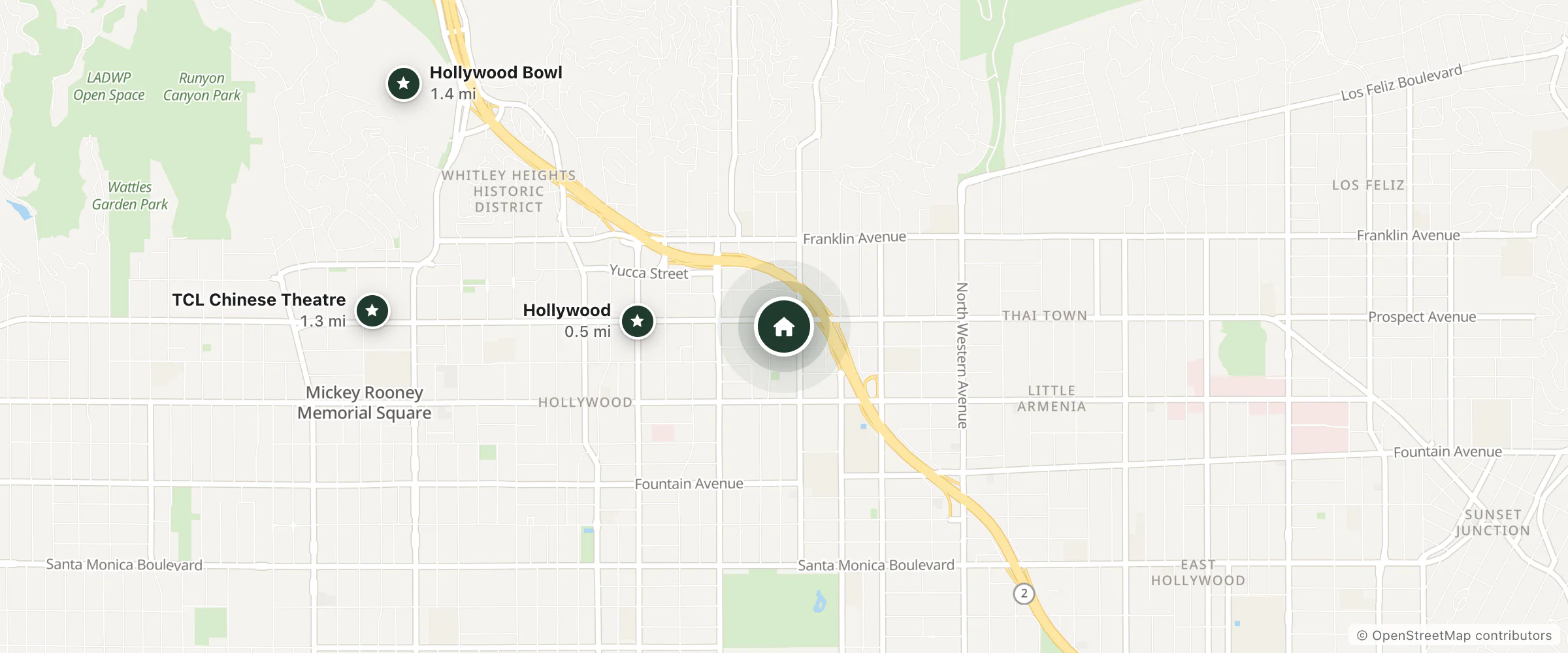 Map of Vibe Hotel Hollywood and nearby Hollywood, TCL Chinese Theatre and Hollywood Bowl