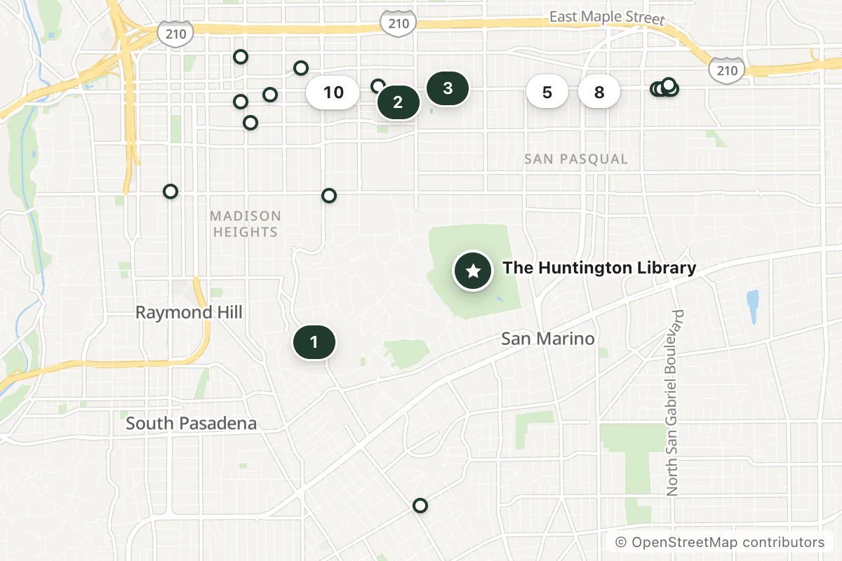 Map of the top 25 hotels for this question around The Huntington Library