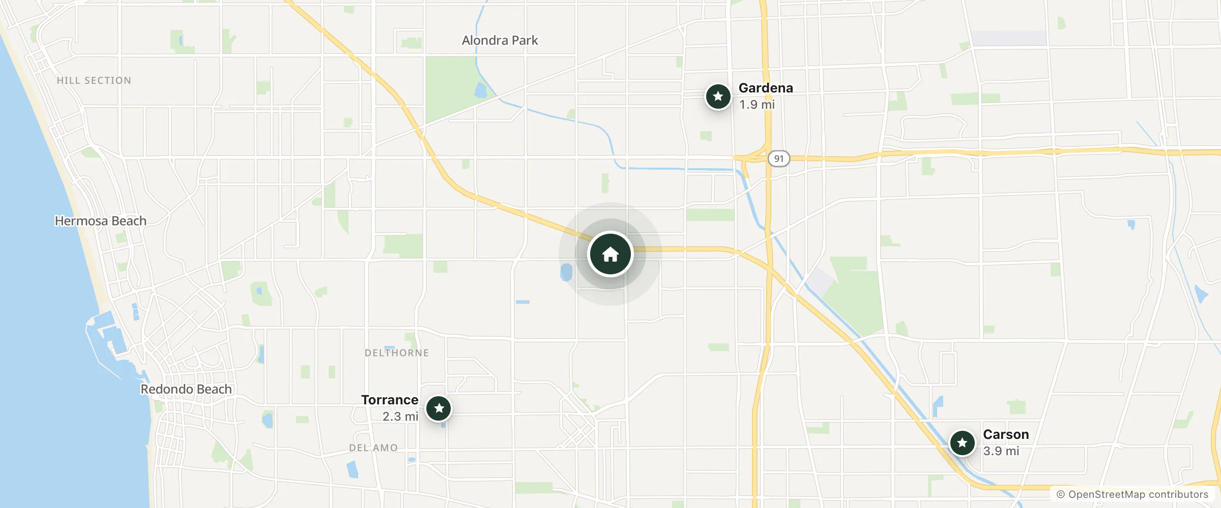 Map of Sonesta Select Los Angeles Torrance South Bay and nearby Gardena, Torrance and Carson