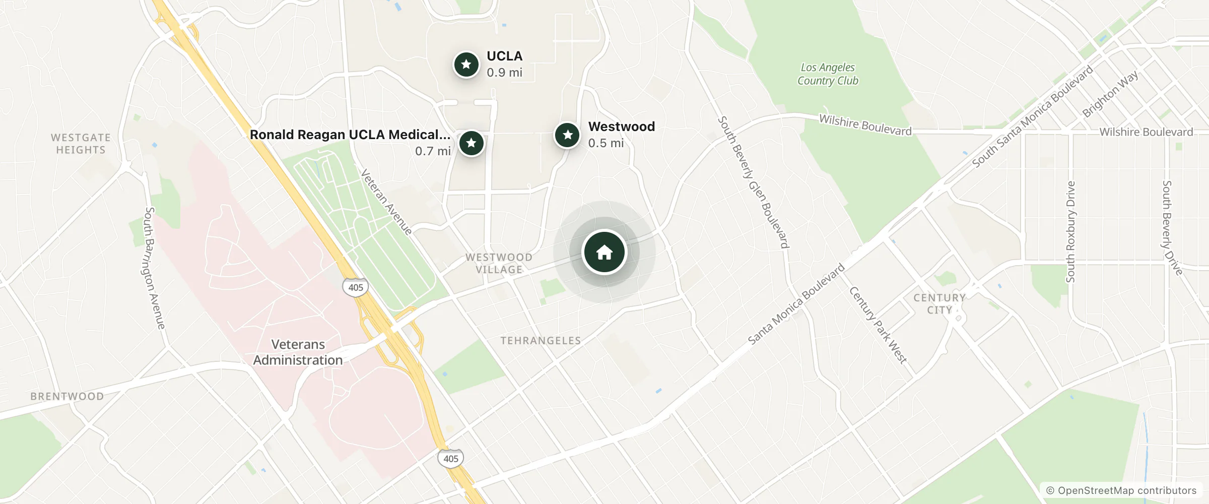 Map of Kimpton Hotel Palomar Los Angeles Beverly Hills and nearby Westwood, Ronald Reagan UCLA Medical Center and UCLA