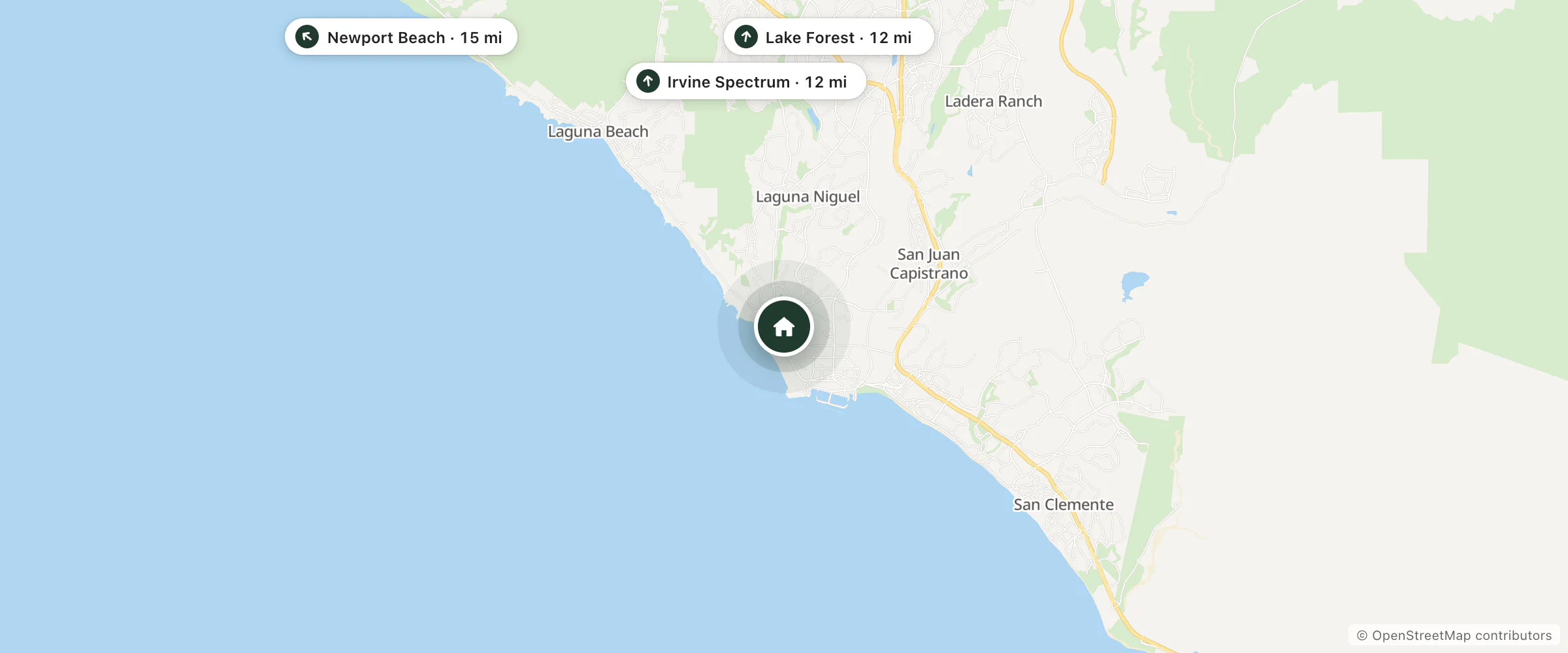 Map of Grand Monarch and nearby Lake Forest, Irvine Spectrum and Newport Beach