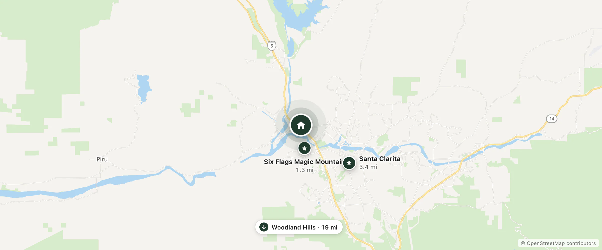 Map of Embassy Suites by Hilton Valencia and nearby Six Flags Magic Mountain, Santa Clarita and Woodland Hills