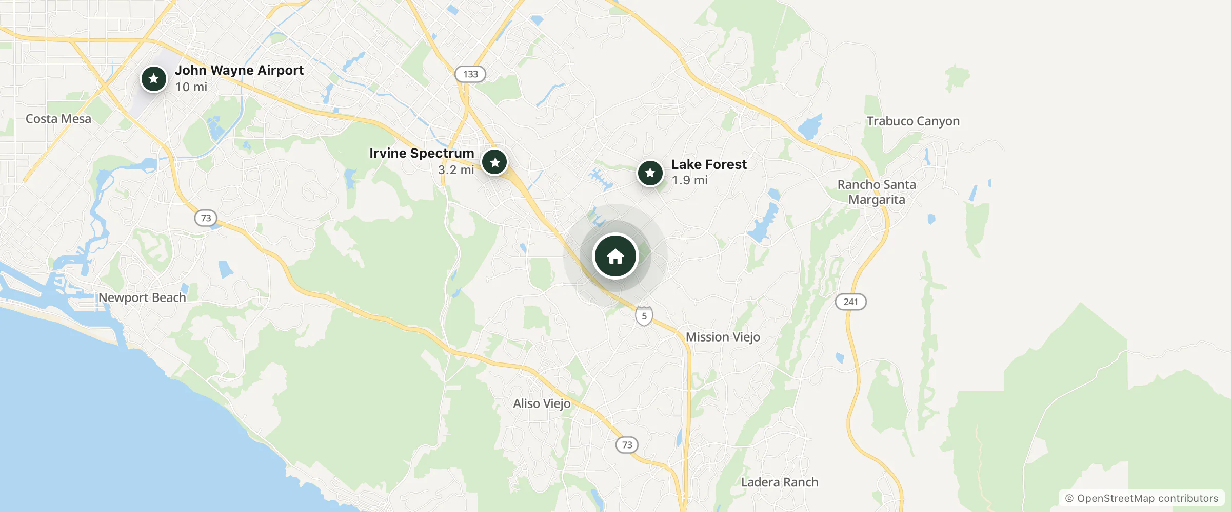 Map of Picket Fence Motel and nearby Lake Forest, Irvine Spectrum and John Wayne Airport