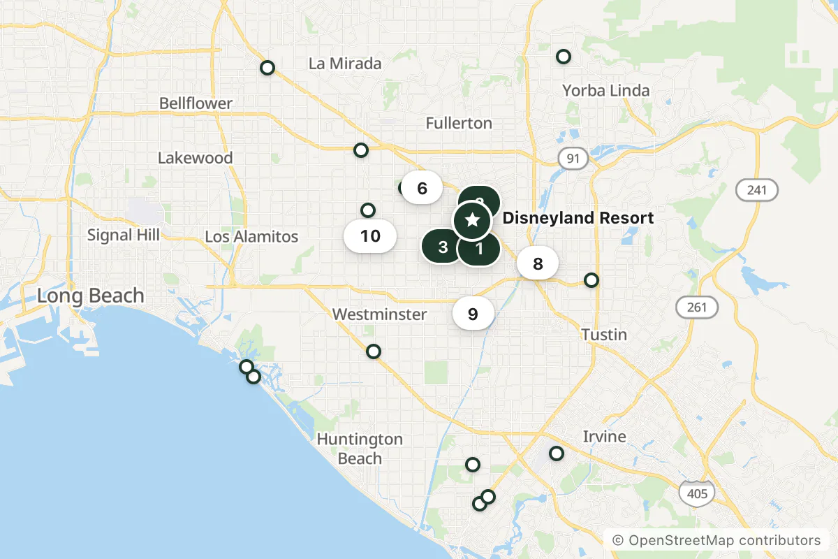 Map of the top 25 hotels for this question around Disneyland Resort