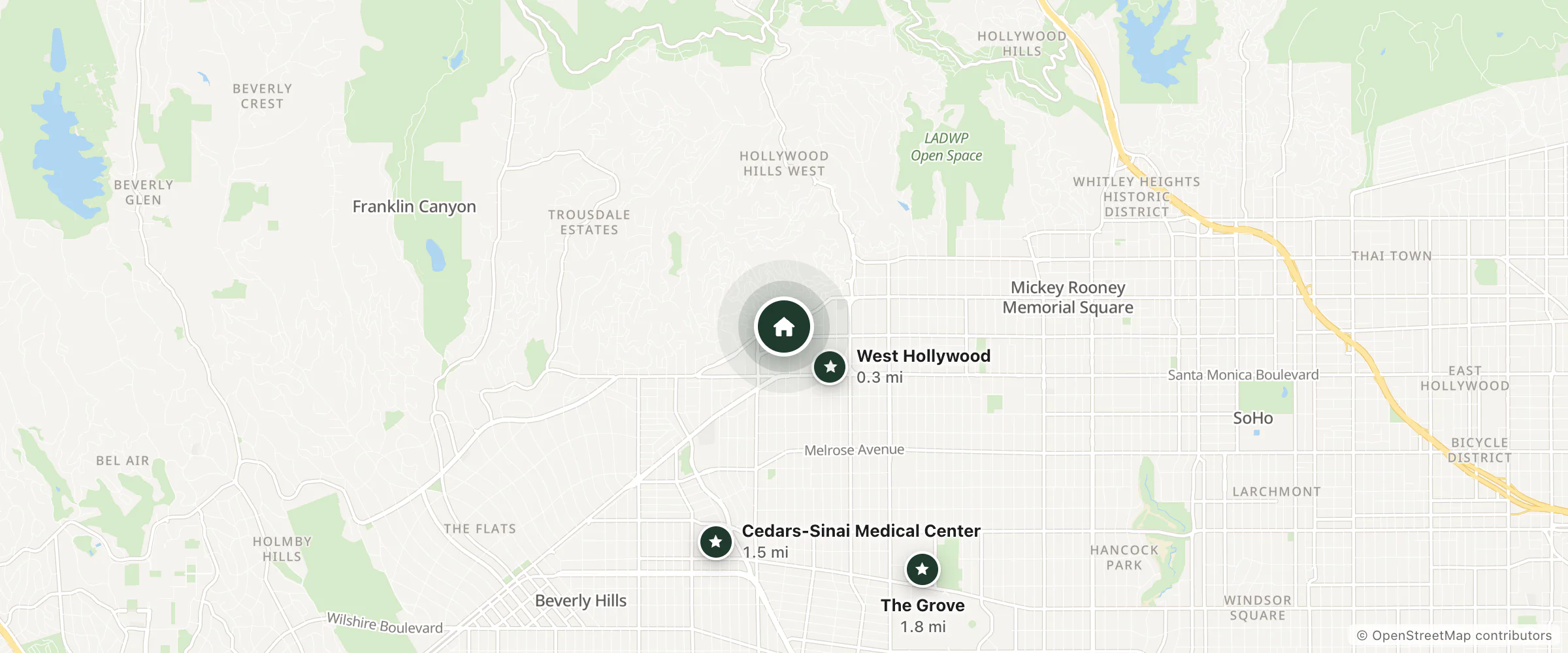 Map of Andaz West Hollywood and nearby West Hollywood, Cedars-Sinai Medical Center and The Grove