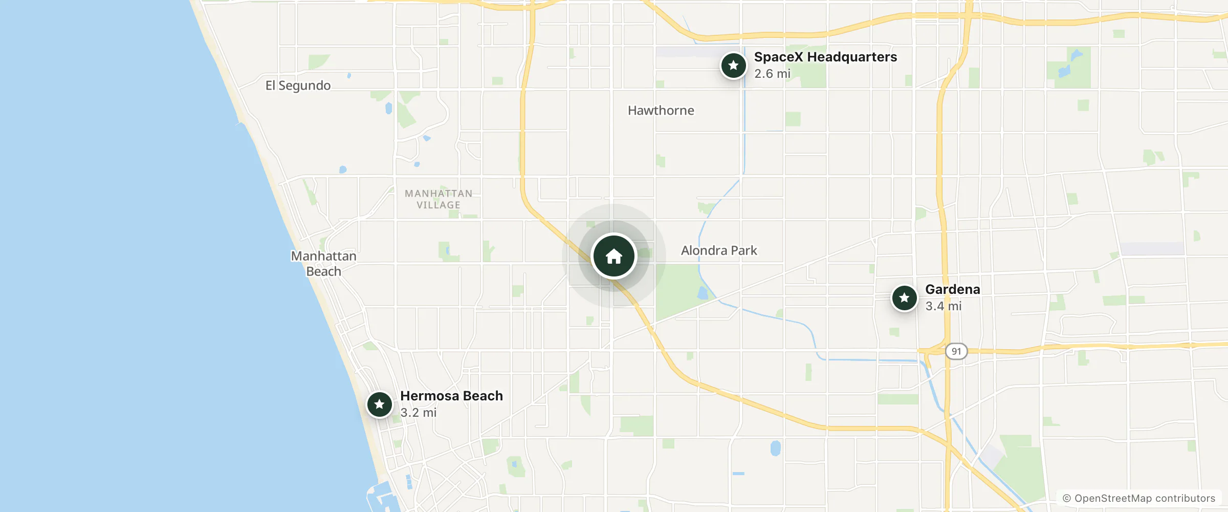 Map of Days Inn by Wyndham Los Angeles LAX/Redondo/Manhattan Beach and nearby SpaceX Headquarters, Hermosa Beach and Gardena