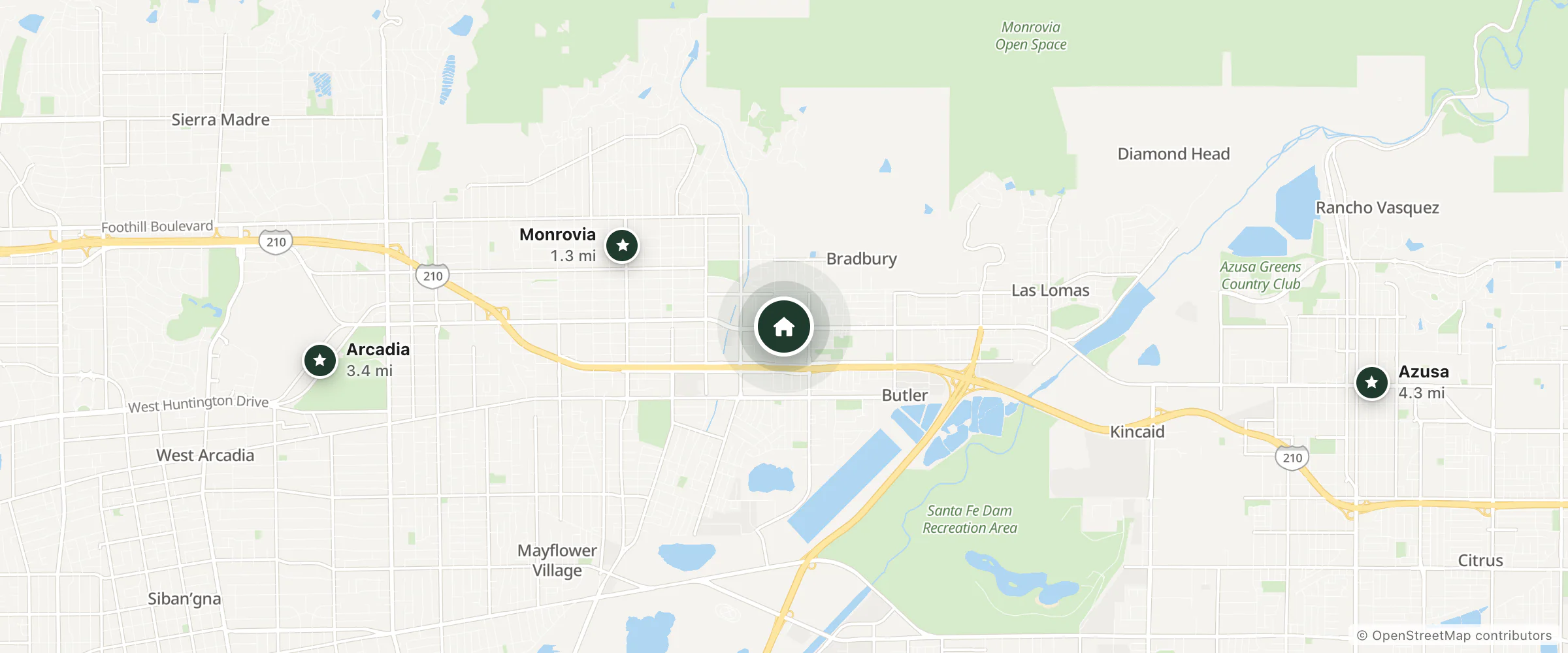 Map of Quality Inn and nearby Monrovia, Arcadia and Azusa