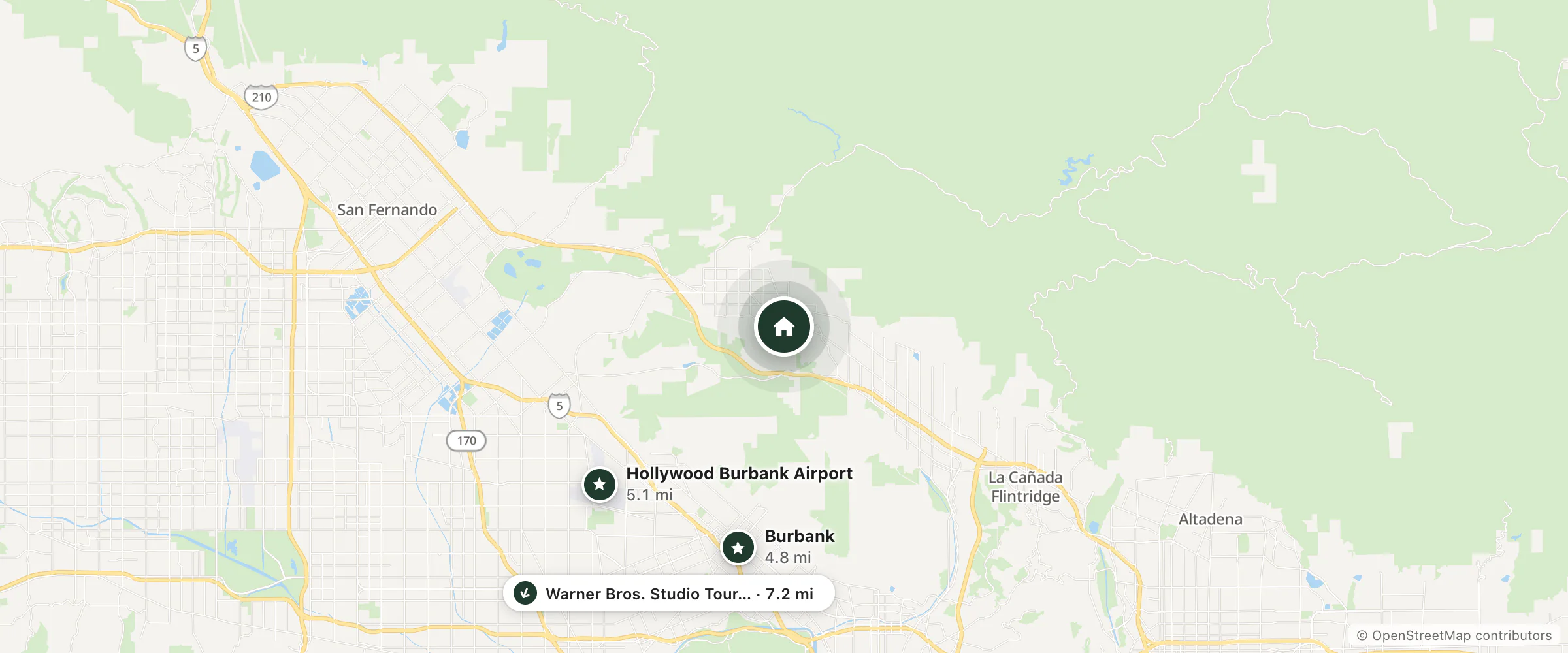 Map of Travel Inn and nearby Burbank, Hollywood Burbank Airport and Warner Bros. Studio Tour Hollywood