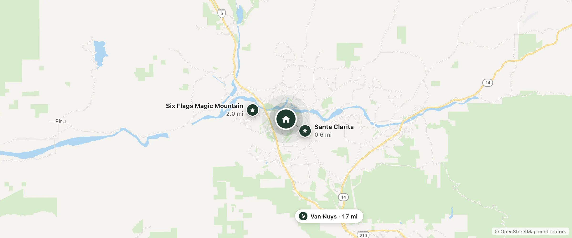 Map of Hyatt Regency Valencia and nearby Santa Clarita, Six Flags Magic Mountain and Van Nuys