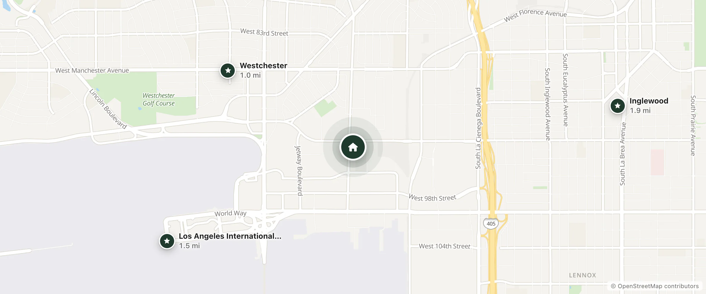Map of Super 8 by Wyndham Los Angeles and nearby Westchester, Los Angeles International Airport and Inglewood
