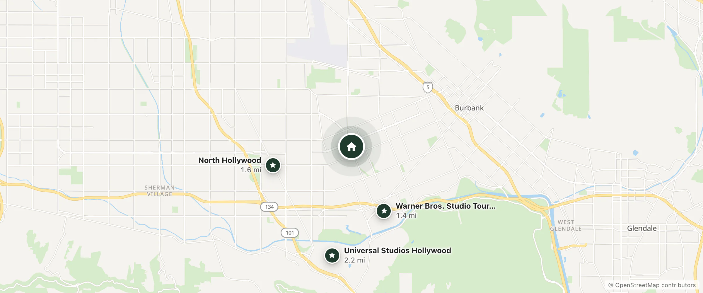 Map of Travelodge and nearby Warner Bros. Studio Tour Hollywood, North Hollywood and Universal Studios Hollywood
