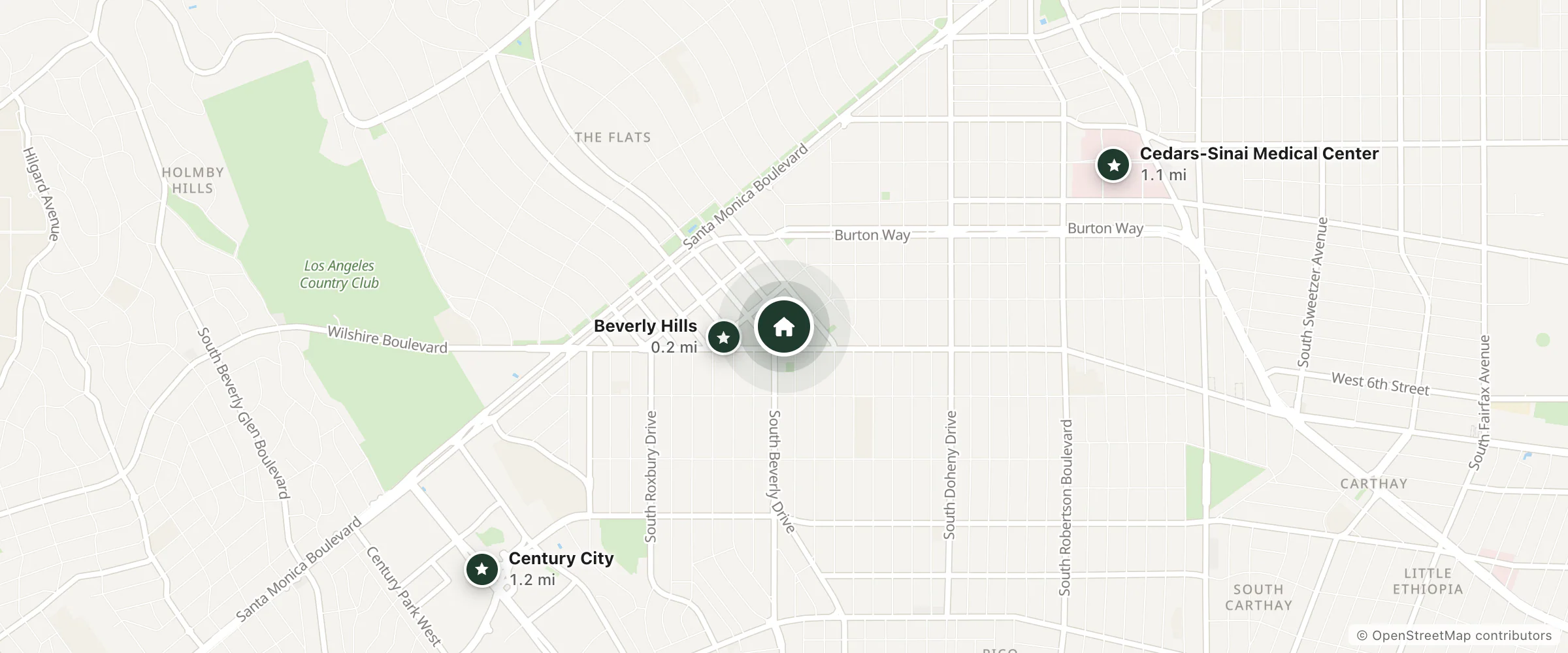 Map of The Maybourne Beverly Hills and nearby Beverly Hills, Cedars-Sinai Medical Center and Century City