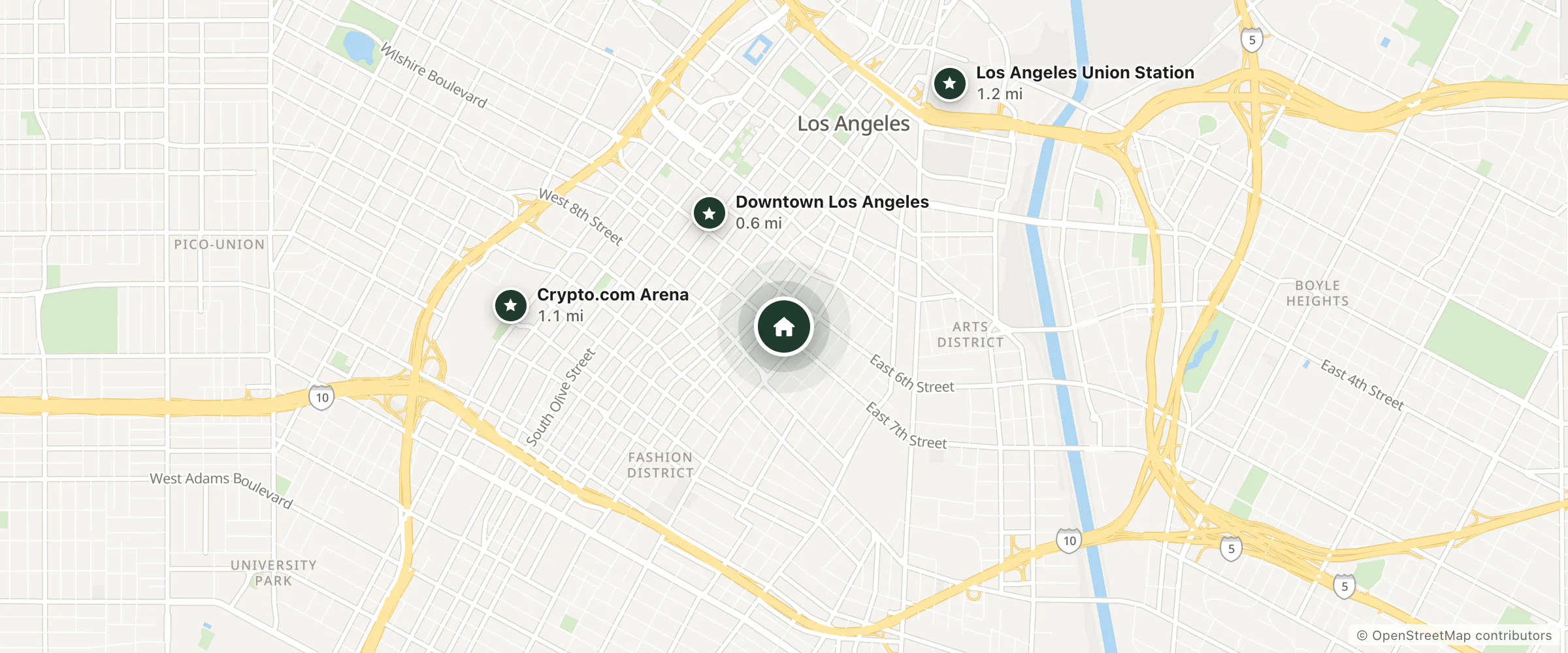 Map of Madison Hotel and nearby Downtown Los Angeles, Crypto.com Arena and Los Angeles Union Station