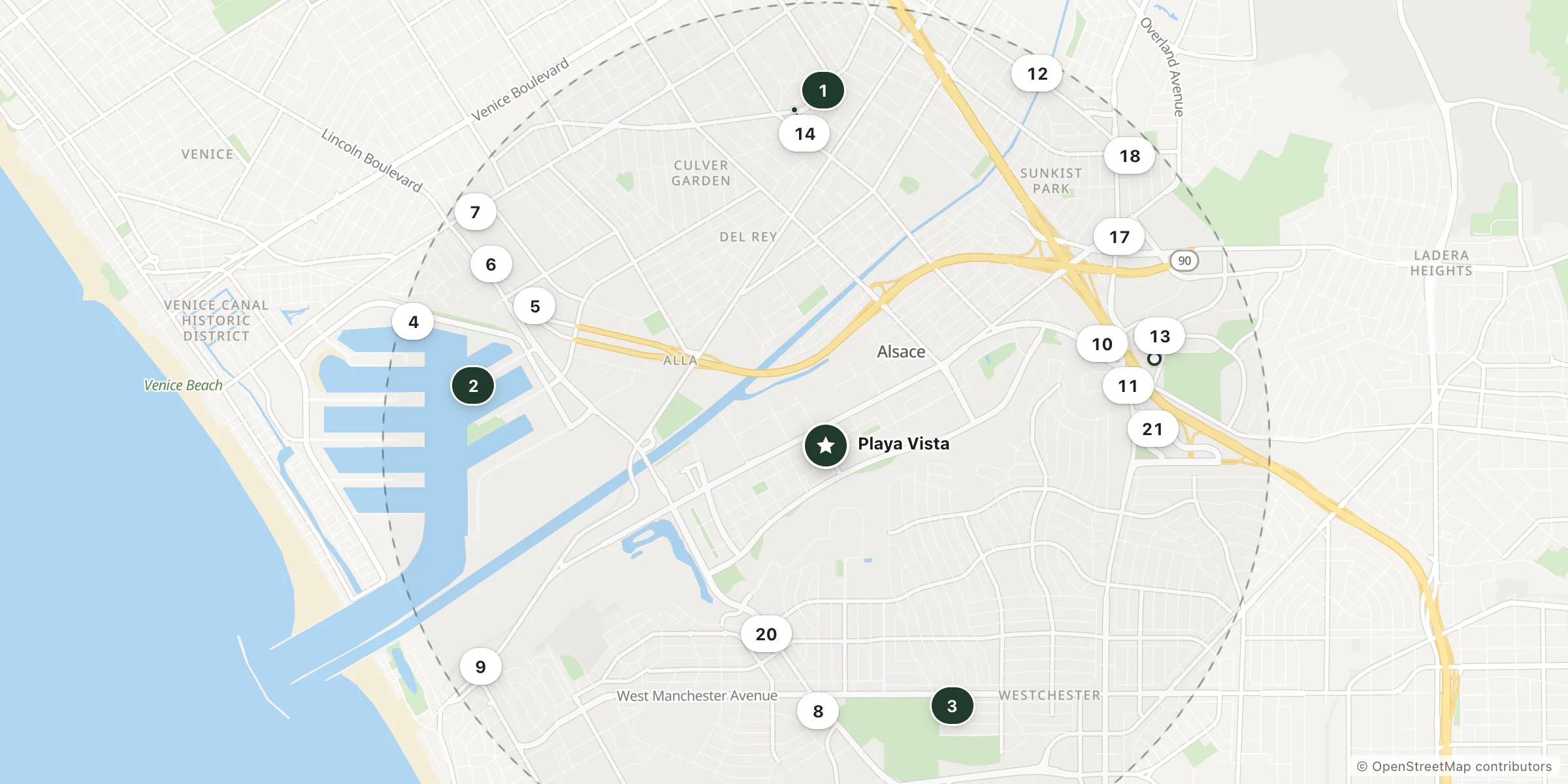 Map of hotels near Playa Vista