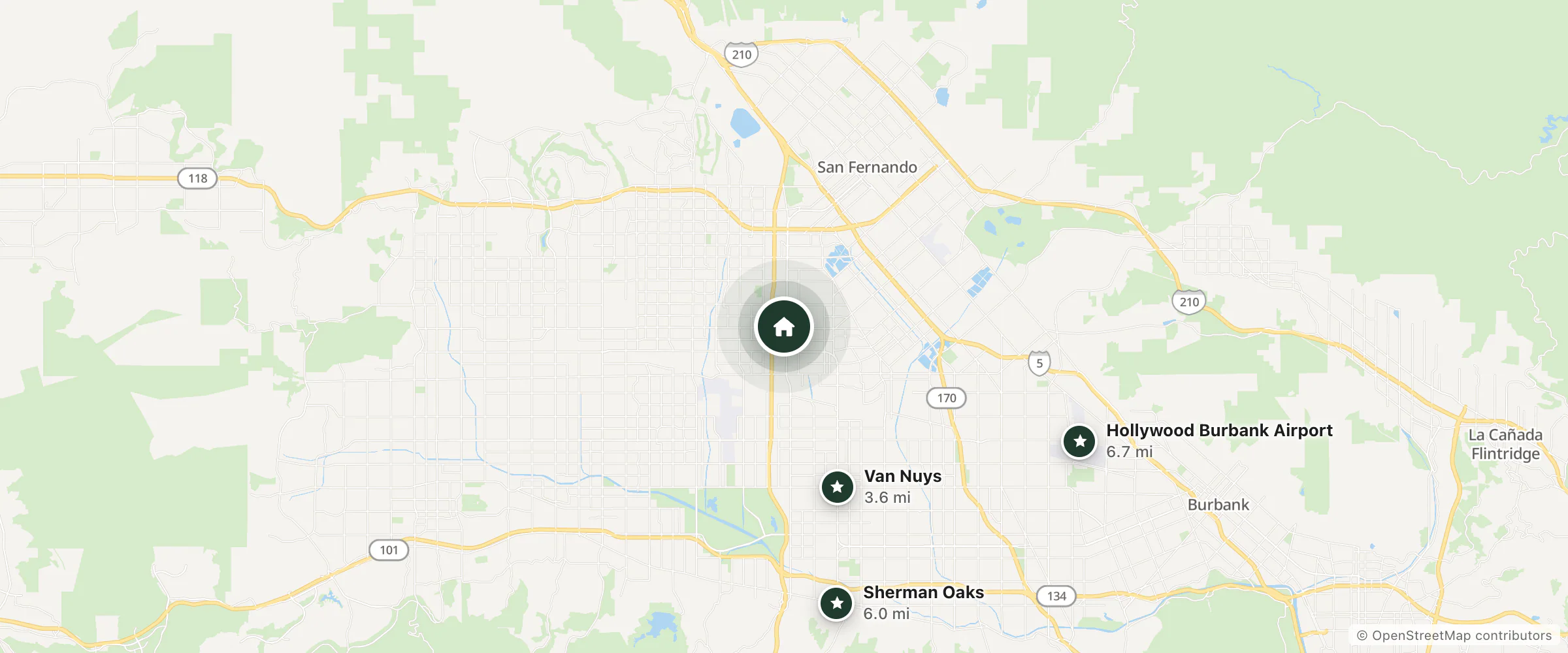 Map of Hill Crest Inn and nearby Van Nuys, Sherman Oaks and Hollywood Burbank Airport