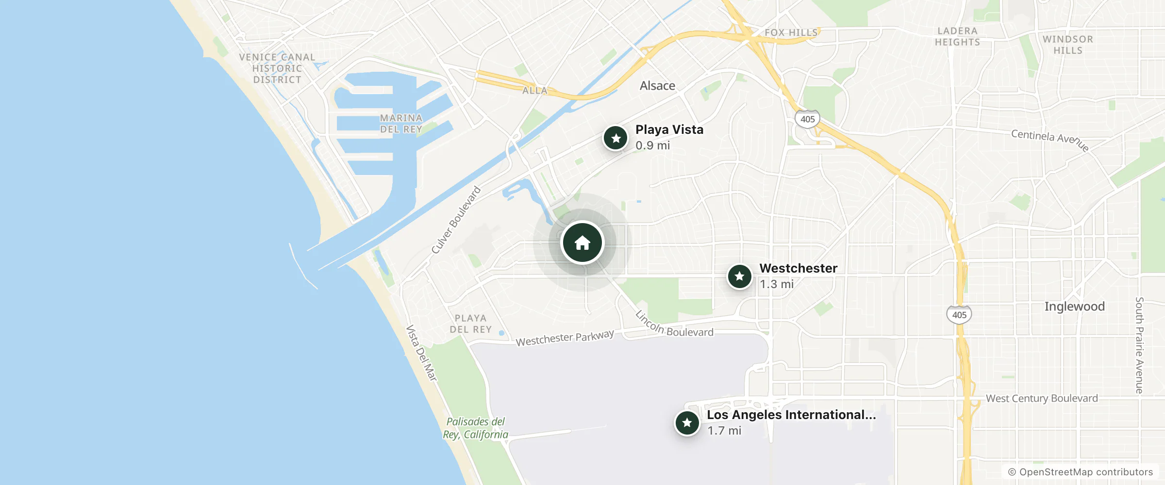 Map of La Vista Motel and nearby Playa Vista, Westchester and Los Angeles International Airport