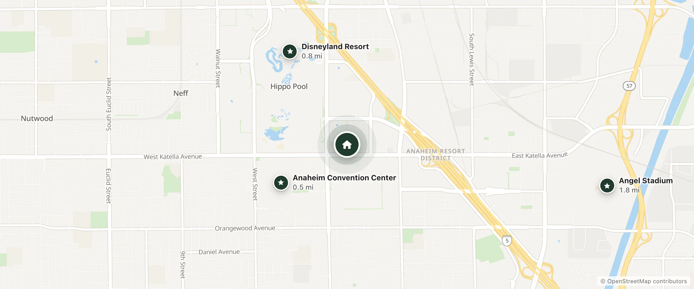 Map of Kings Inn Anaheim at The Park & Convention Center and nearby Anaheim Convention Center, Disneyland Resort and Angel Stadium