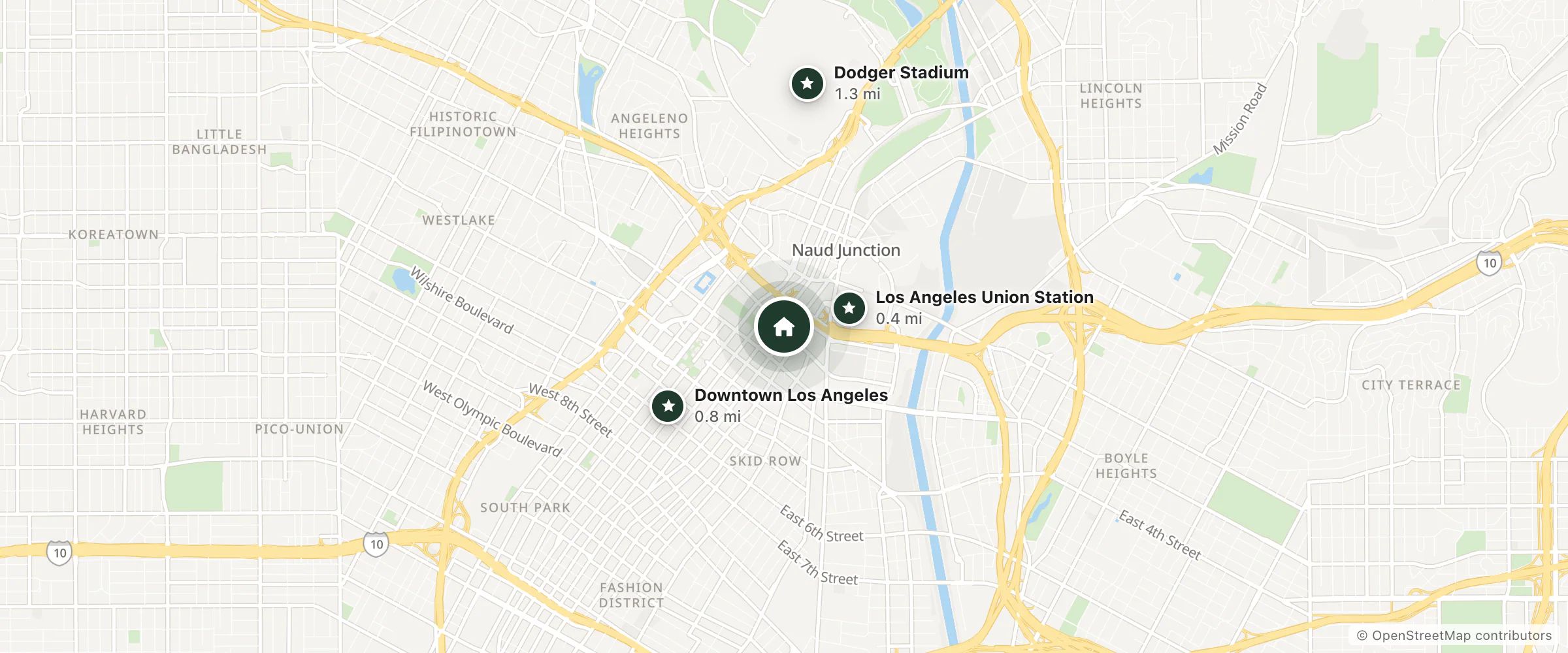 Map of Hotel Behjou and nearby Los Angeles Union Station, Downtown Los Angeles and Dodger Stadium