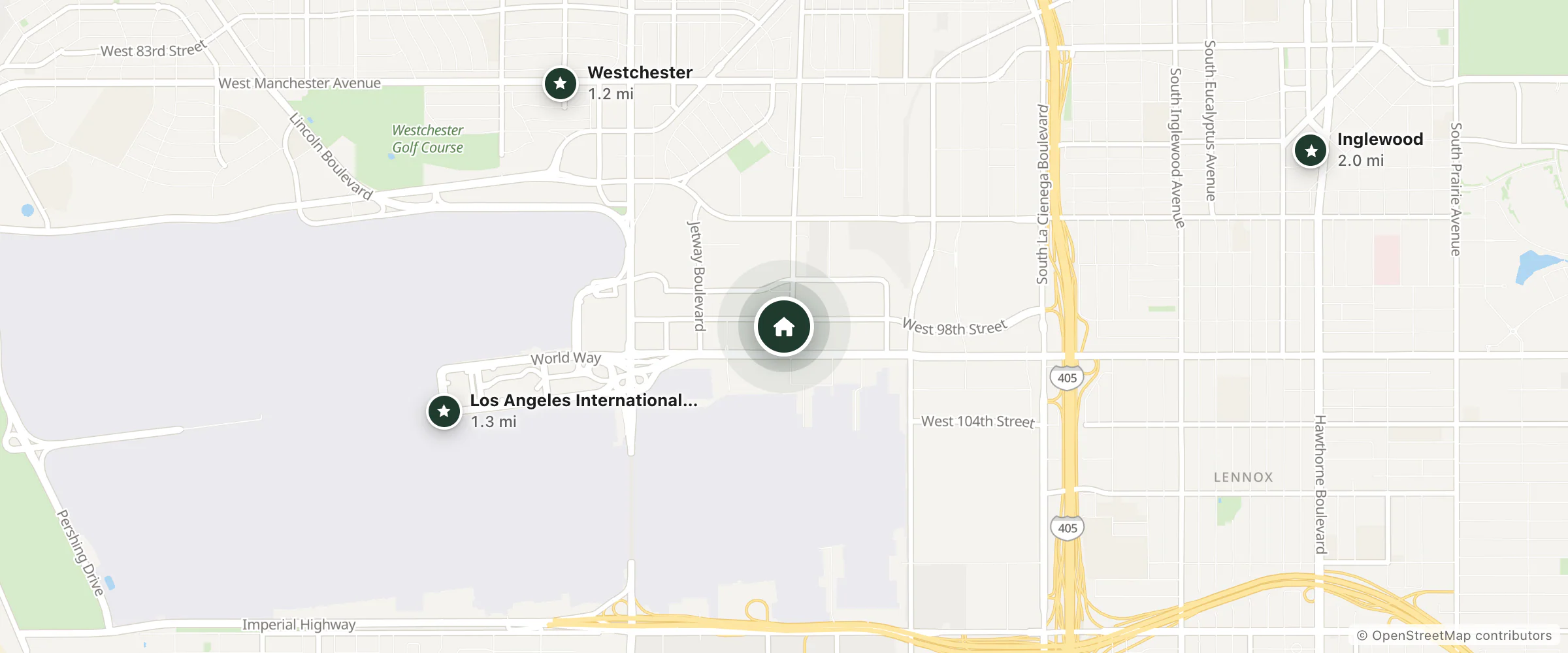 Map of Ritz-Carlton and nearby Westchester, Los Angeles International Airport and Inglewood