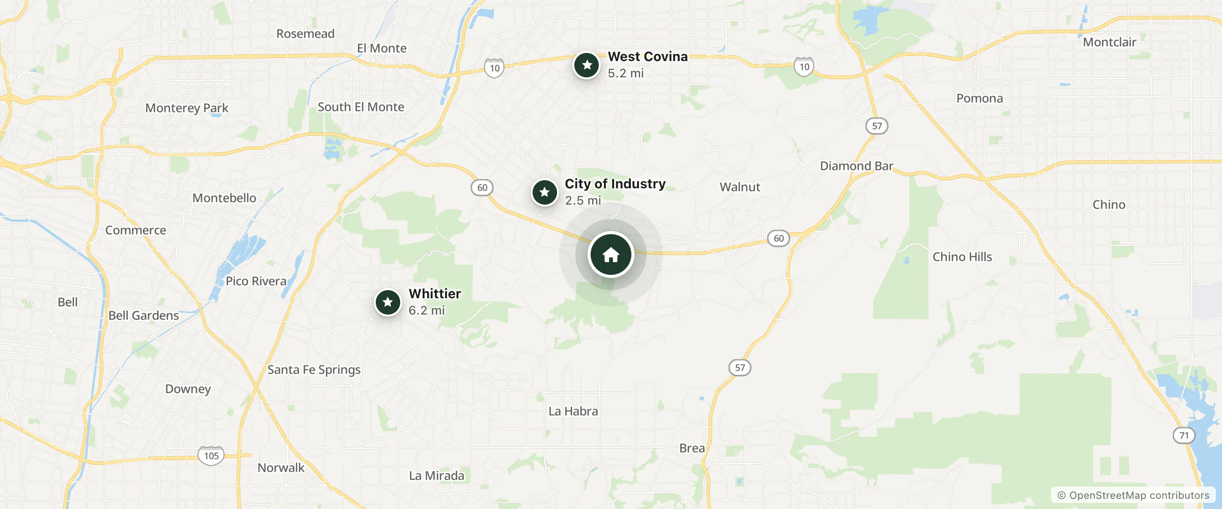 Map of Adina Apartment Hotel Darling Harbour and nearby City of Industry, West Covina and Whittier