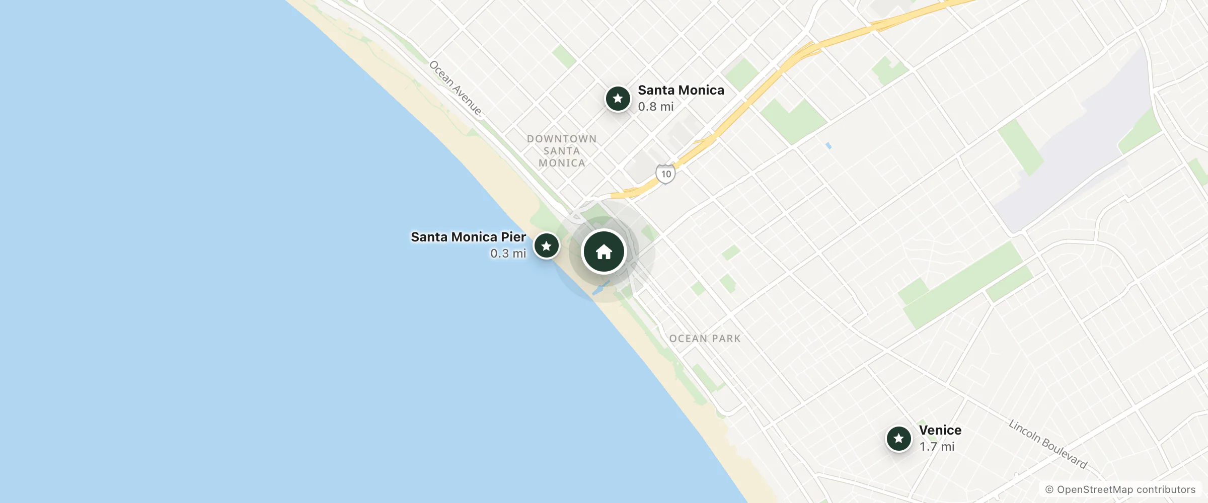 Map of Sandbourne Santa Monica Hotel and nearby Santa Monica Pier, Santa Monica and Venice