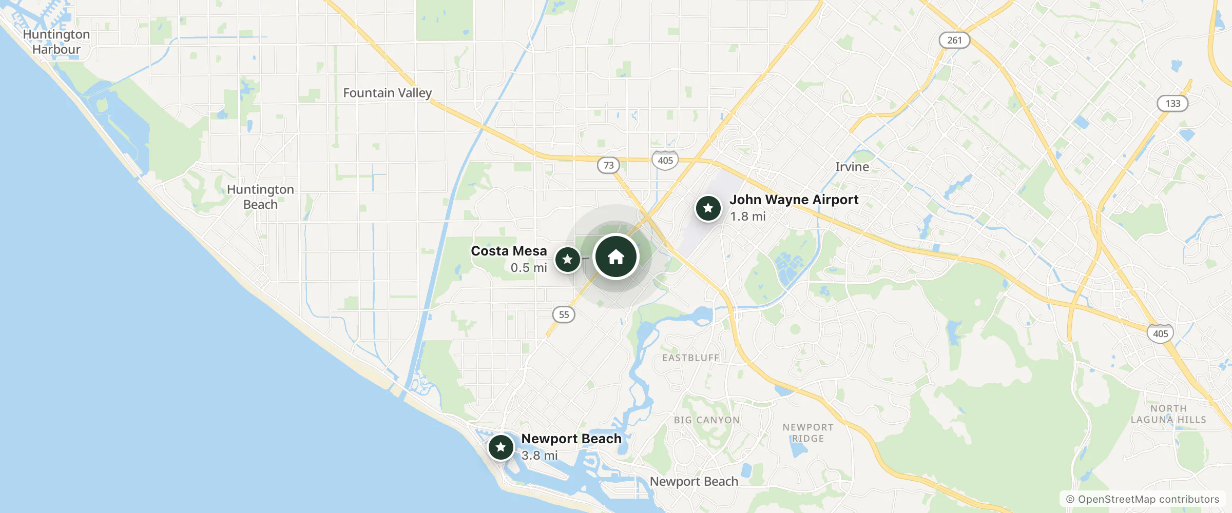 Map of Best Western Plus Newport Mesa Inn and nearby Costa Mesa, John Wayne Airport and Newport Beach