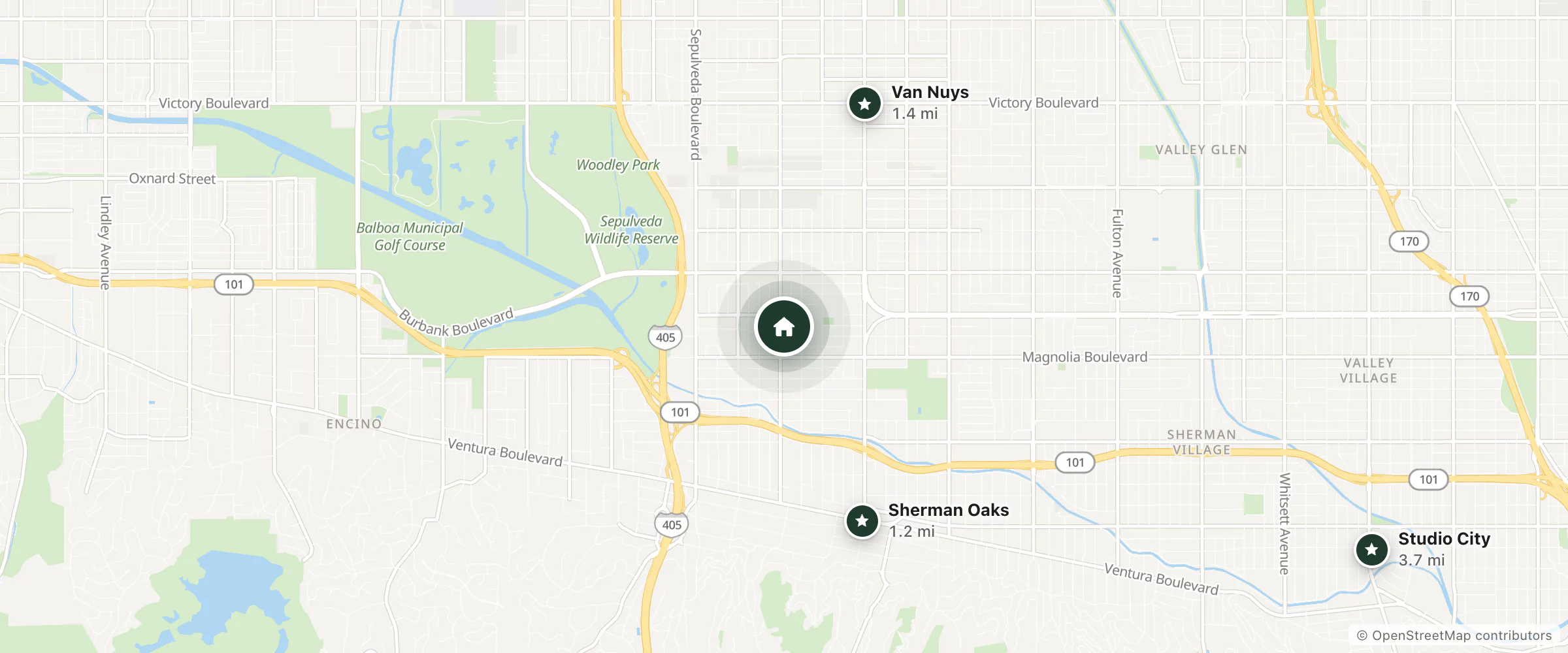Map of Sava.net and nearby Sherman Oaks, Van Nuys and Studio City
