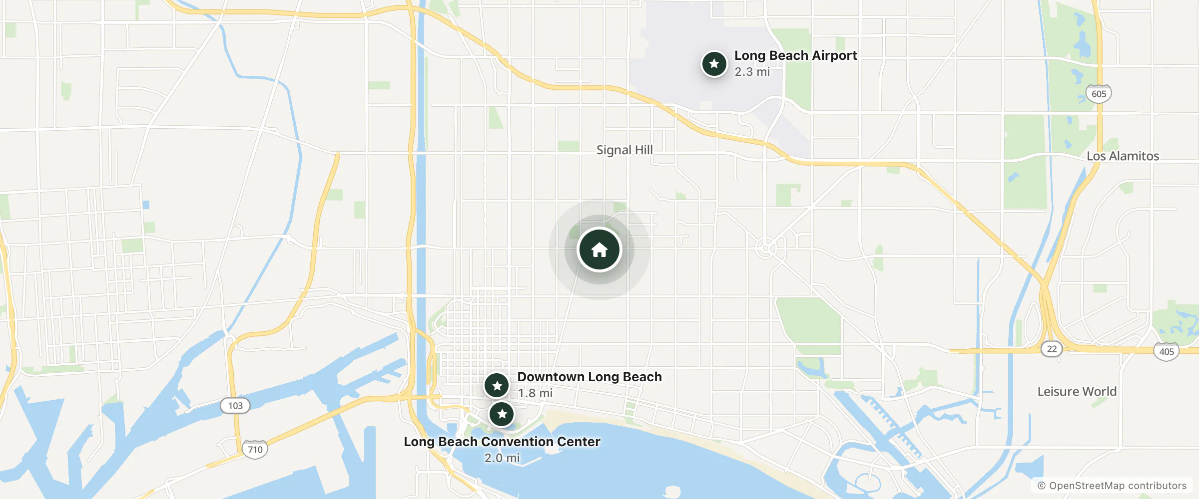 Map of Days Inn and nearby Downtown Long Beach, Long Beach Convention Center and Long Beach Airport