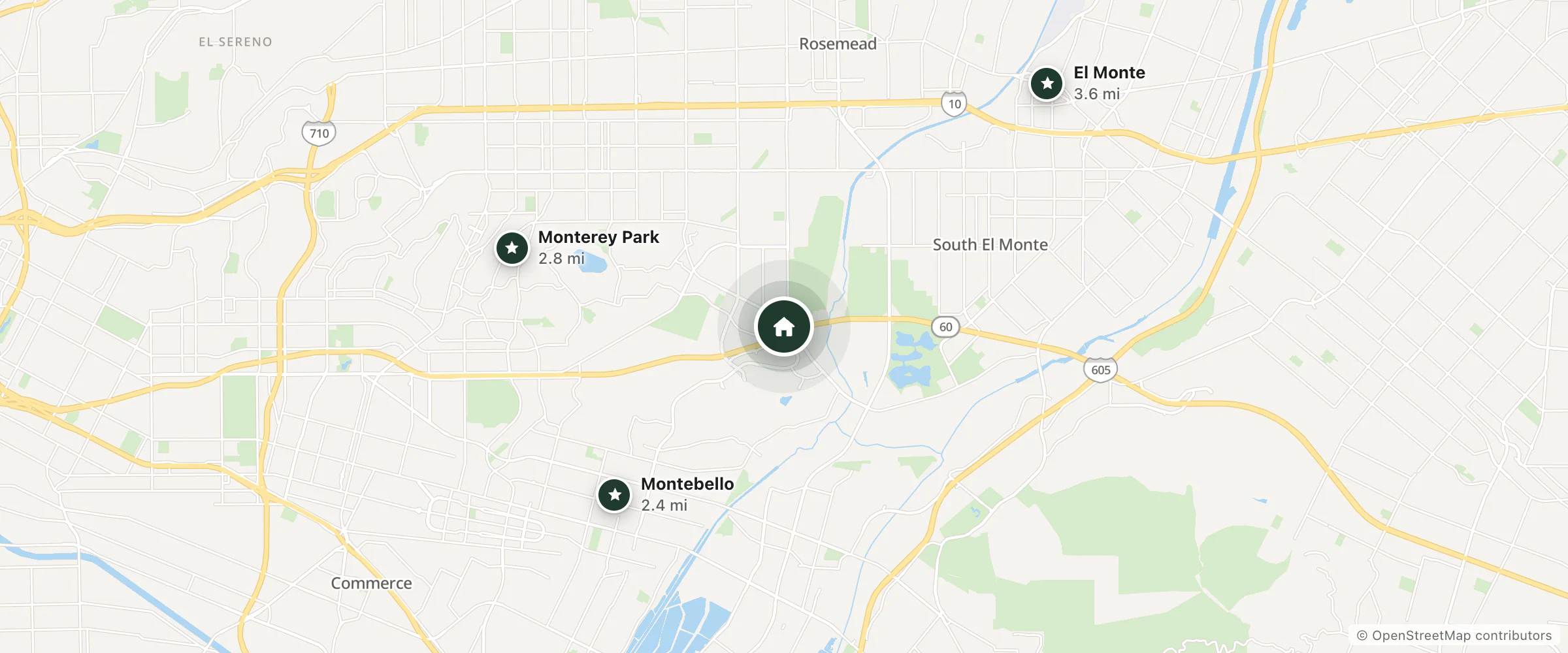 Map of Motel 6 and nearby Montebello, Monterey Park and El Monte