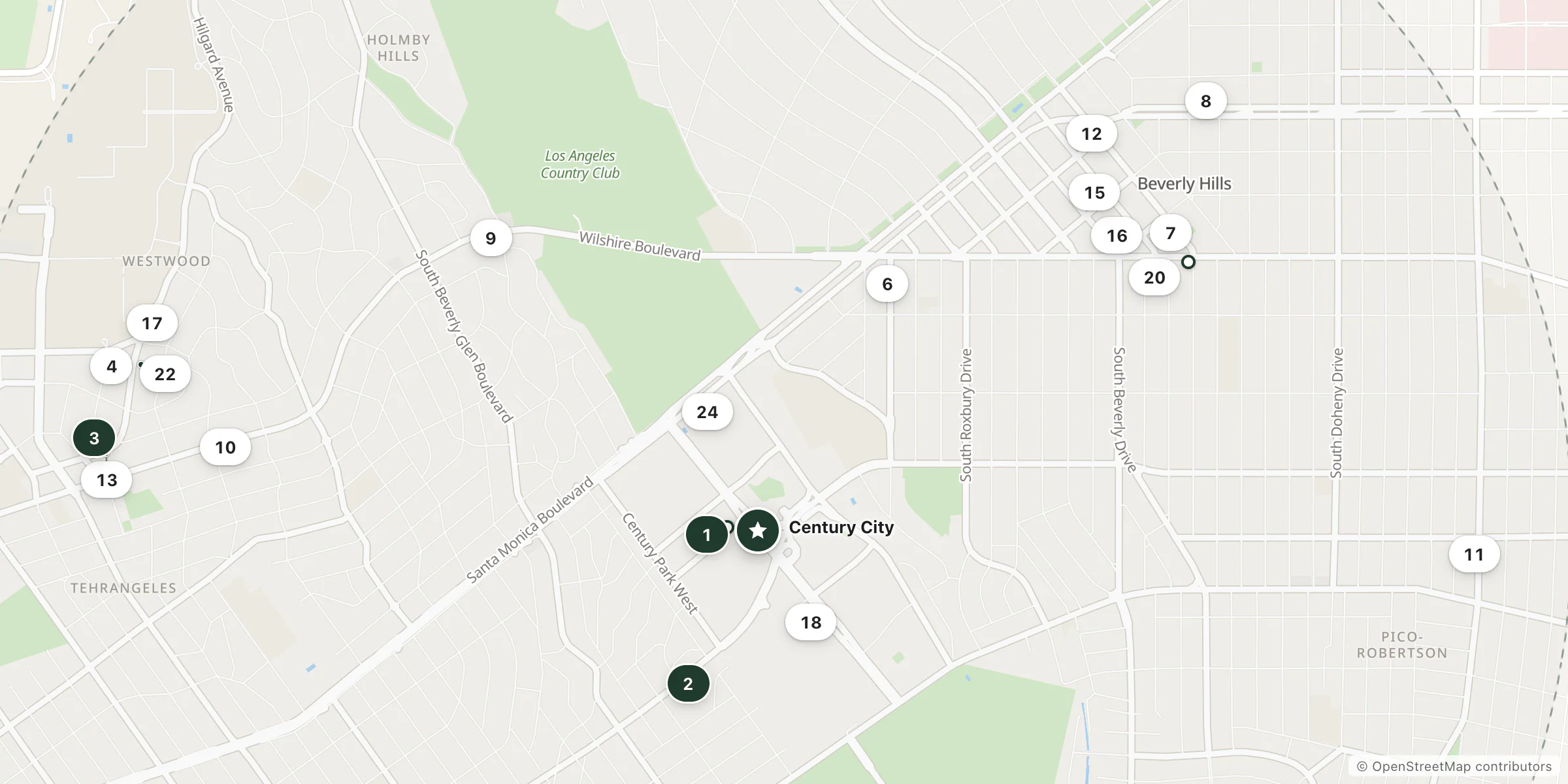 Map of hotels near Century City