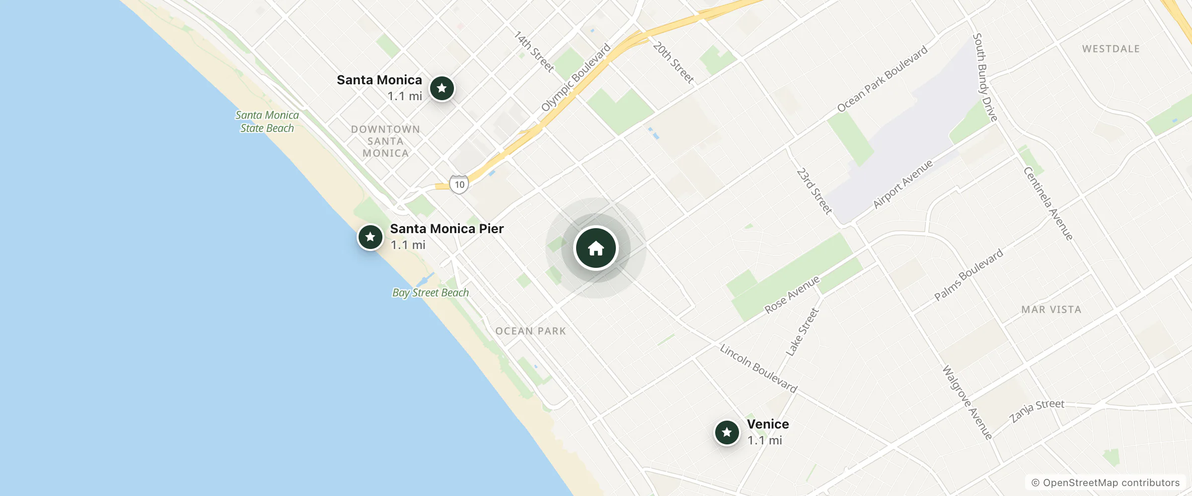 Map of Ocean Park Inn and nearby Santa Monica, Santa Monica Pier and Venice