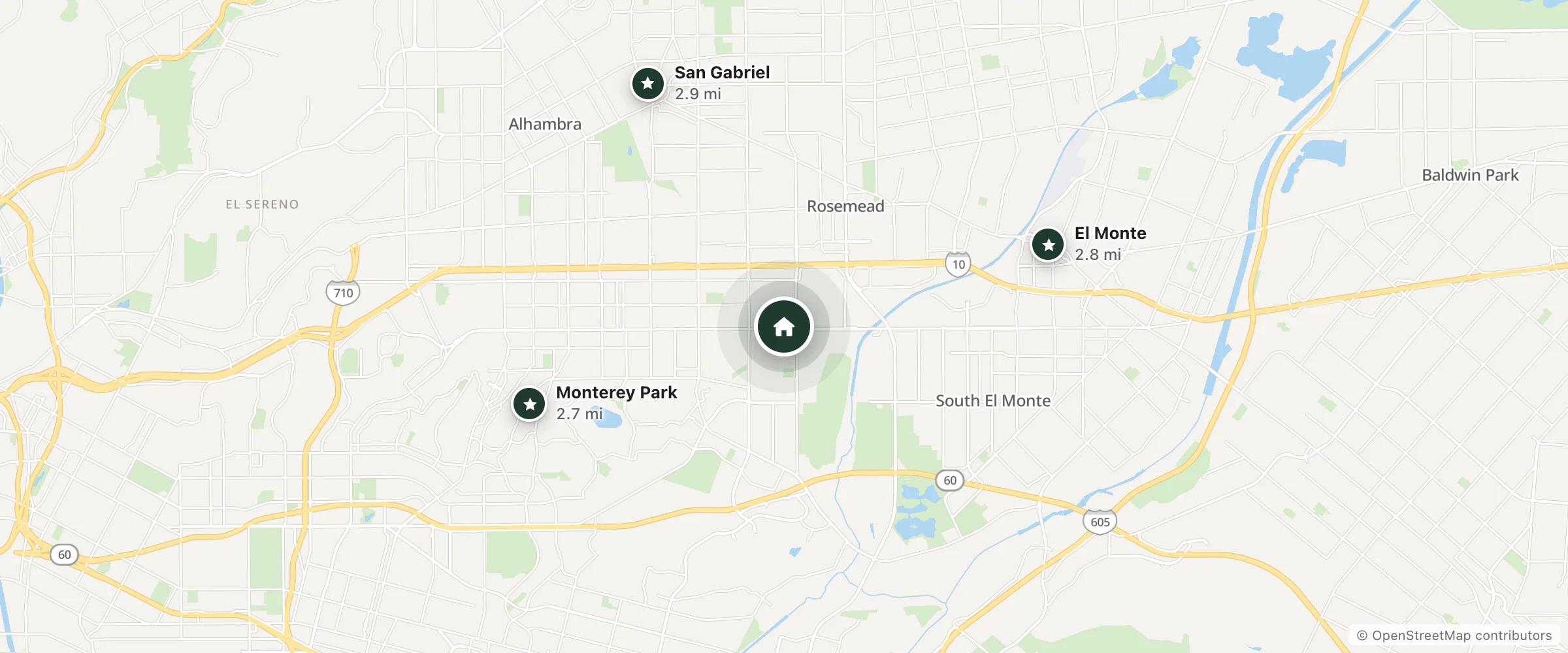 Map of Palm Motel - Rosemead and nearby Monterey Park, El Monte and San Gabriel
