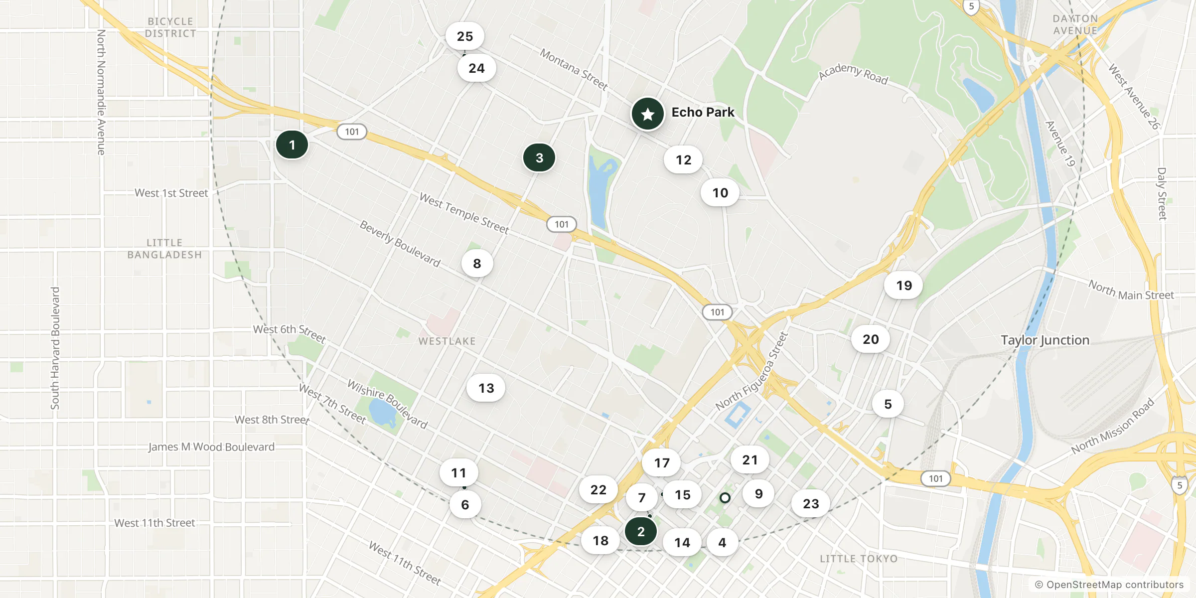 Map of hotels near Echo Park
