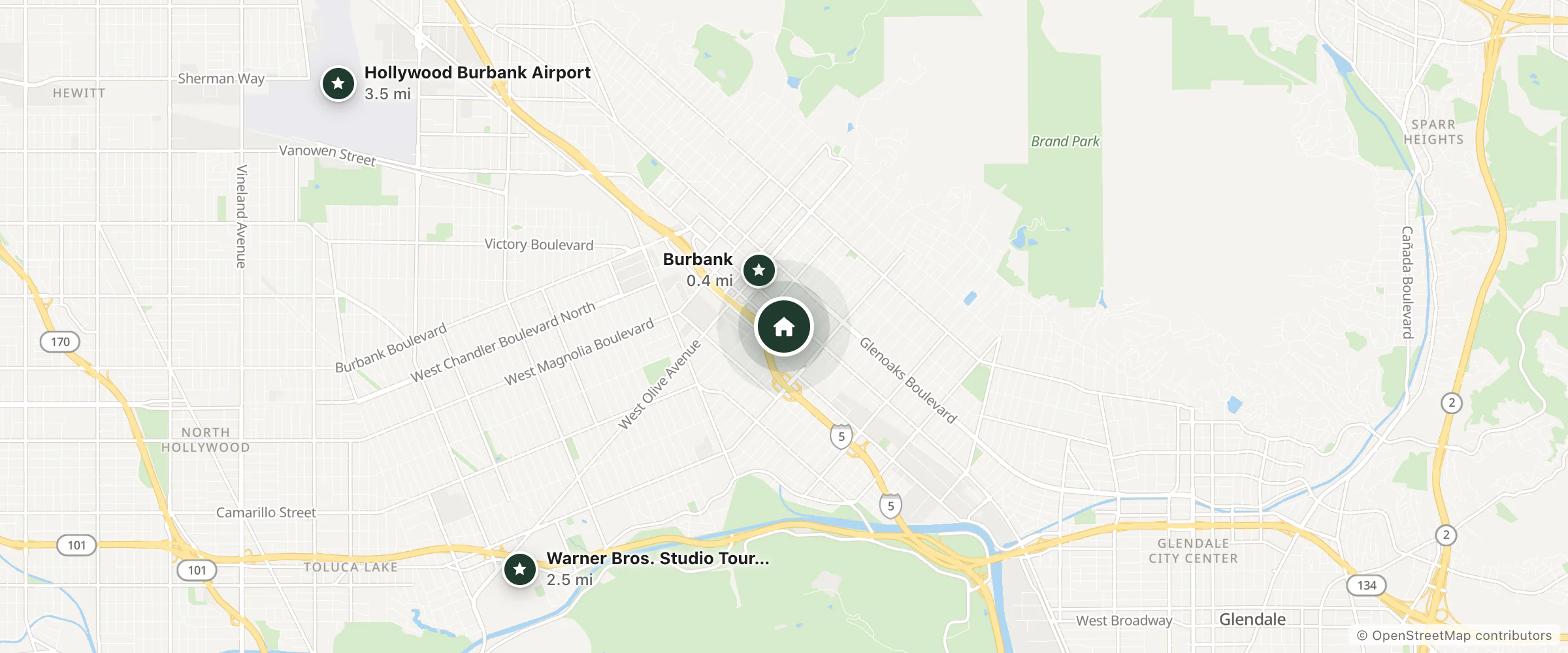 Map of Providencia Motel and nearby Burbank, Warner Bros. Studio Tour Hollywood and Hollywood Burbank Airport
