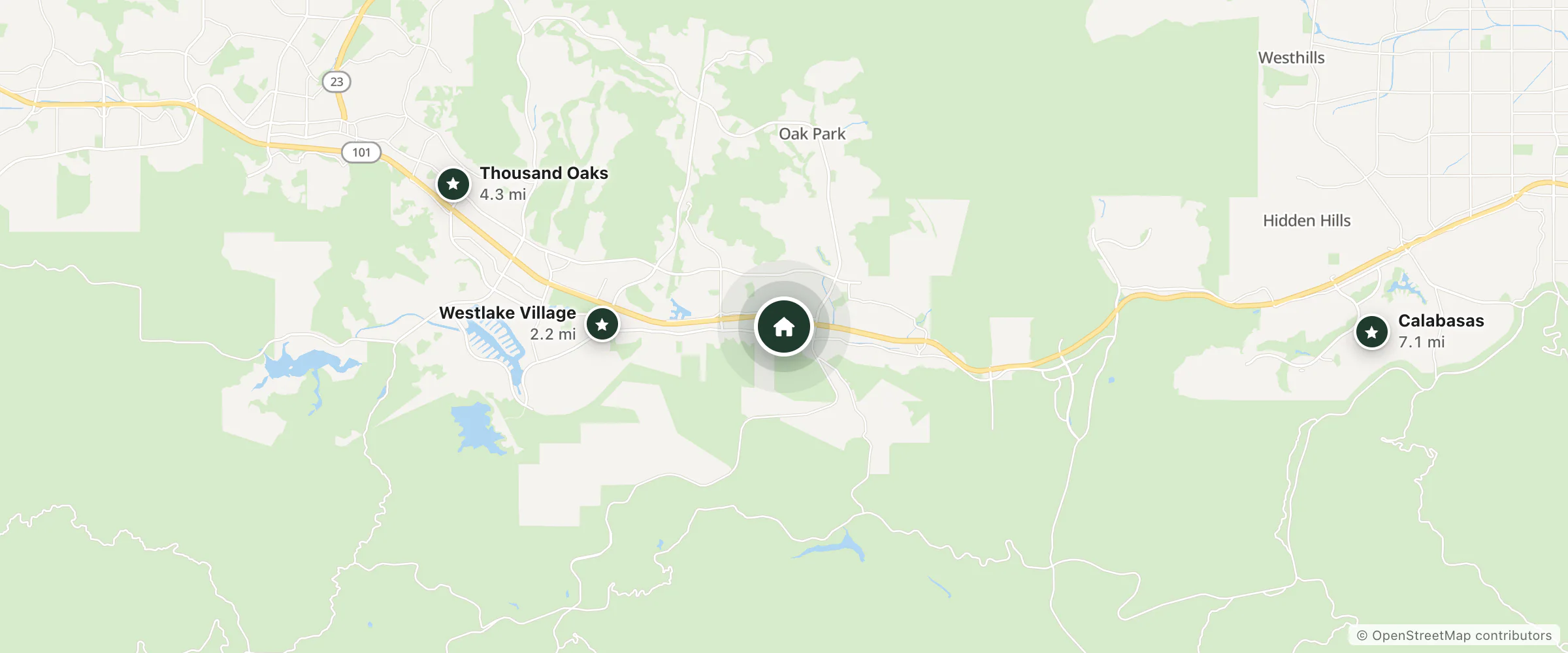 Map of TownePlace Suites Thousand Oaks Agoura Hills and nearby Westlake Village, Thousand Oaks and Calabasas