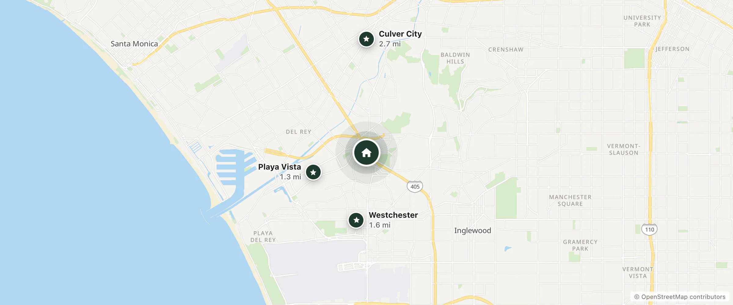 Map of Hilton Los Angeles Culver City and nearby Playa Vista, Westchester and Culver City