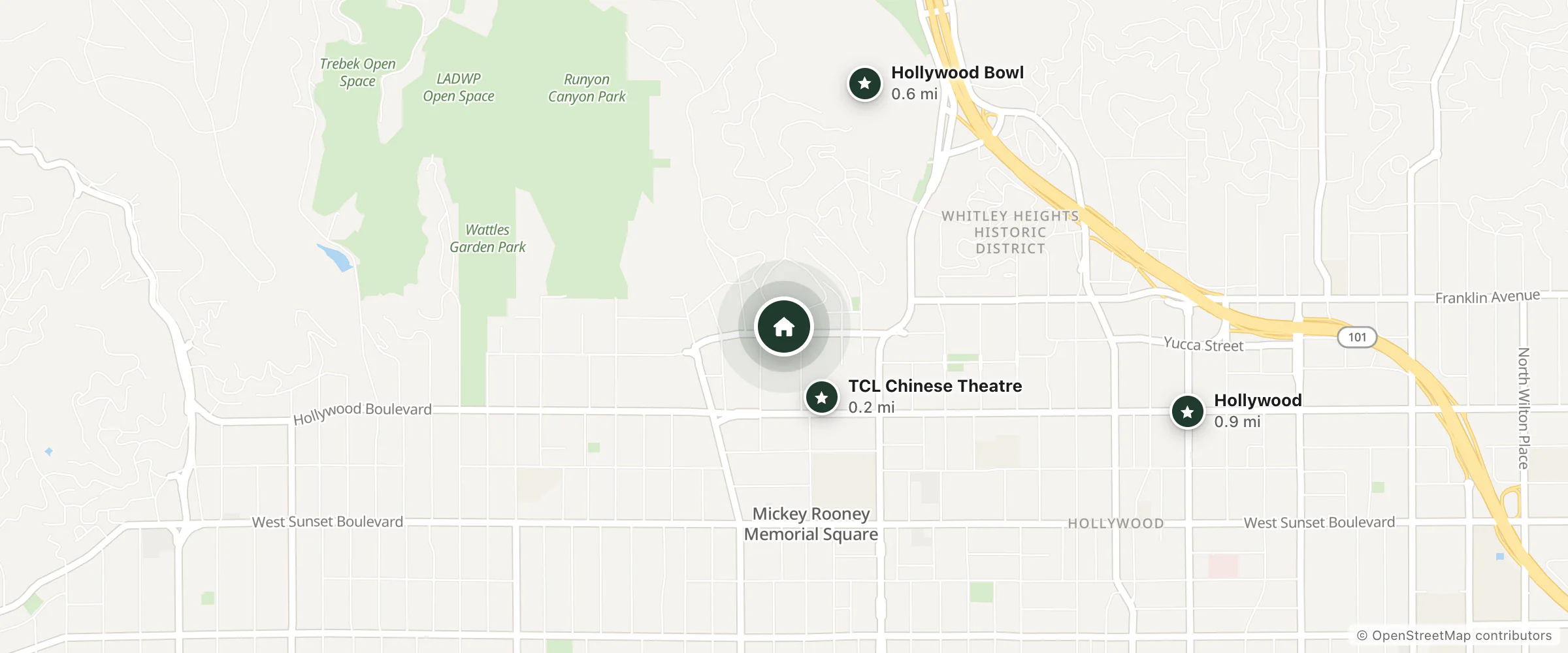 Map of Magic Castle Hotel and nearby TCL Chinese Theatre, Hollywood Bowl and Hollywood