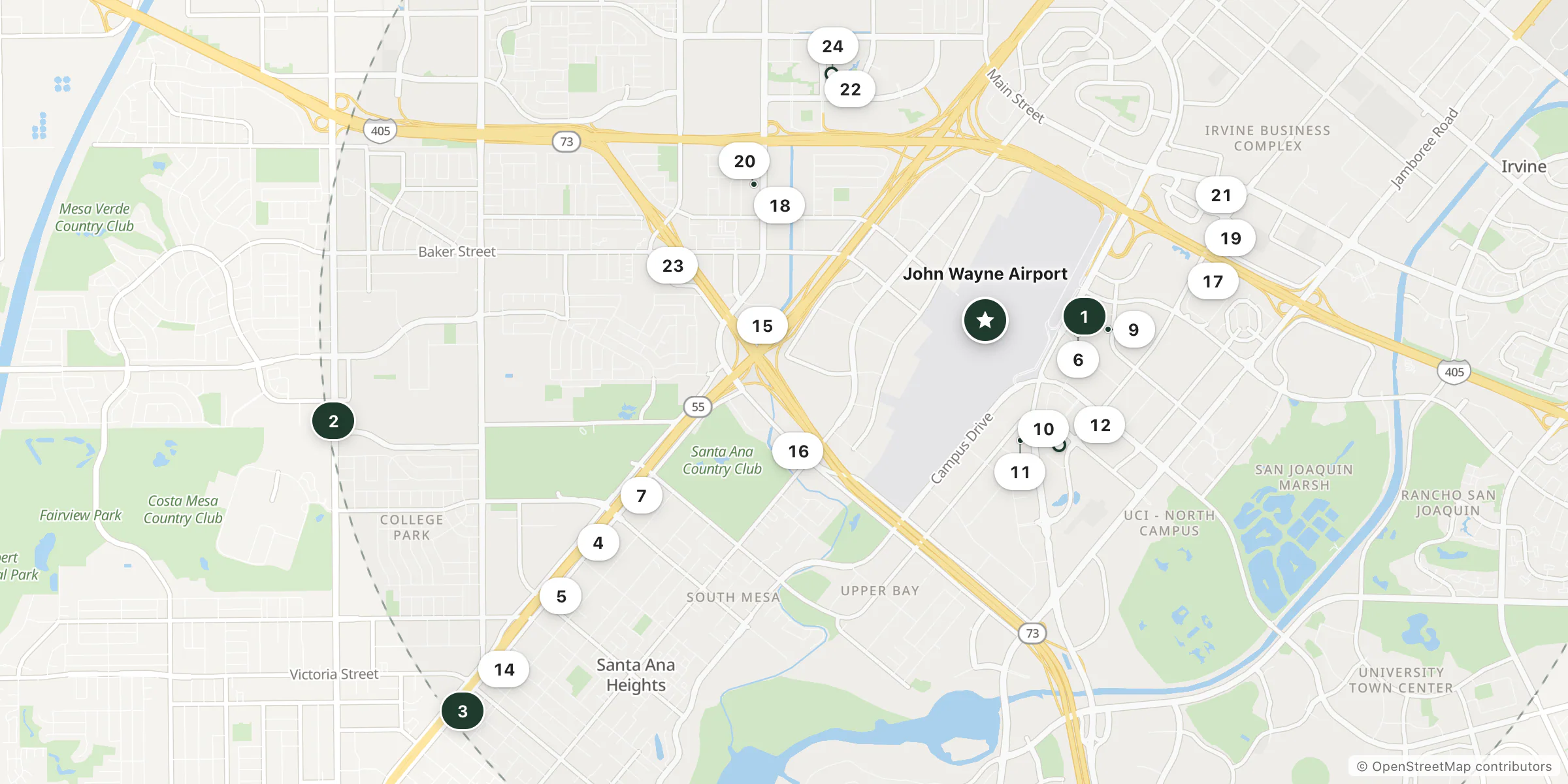 Map of hotels near John Wayne Airport