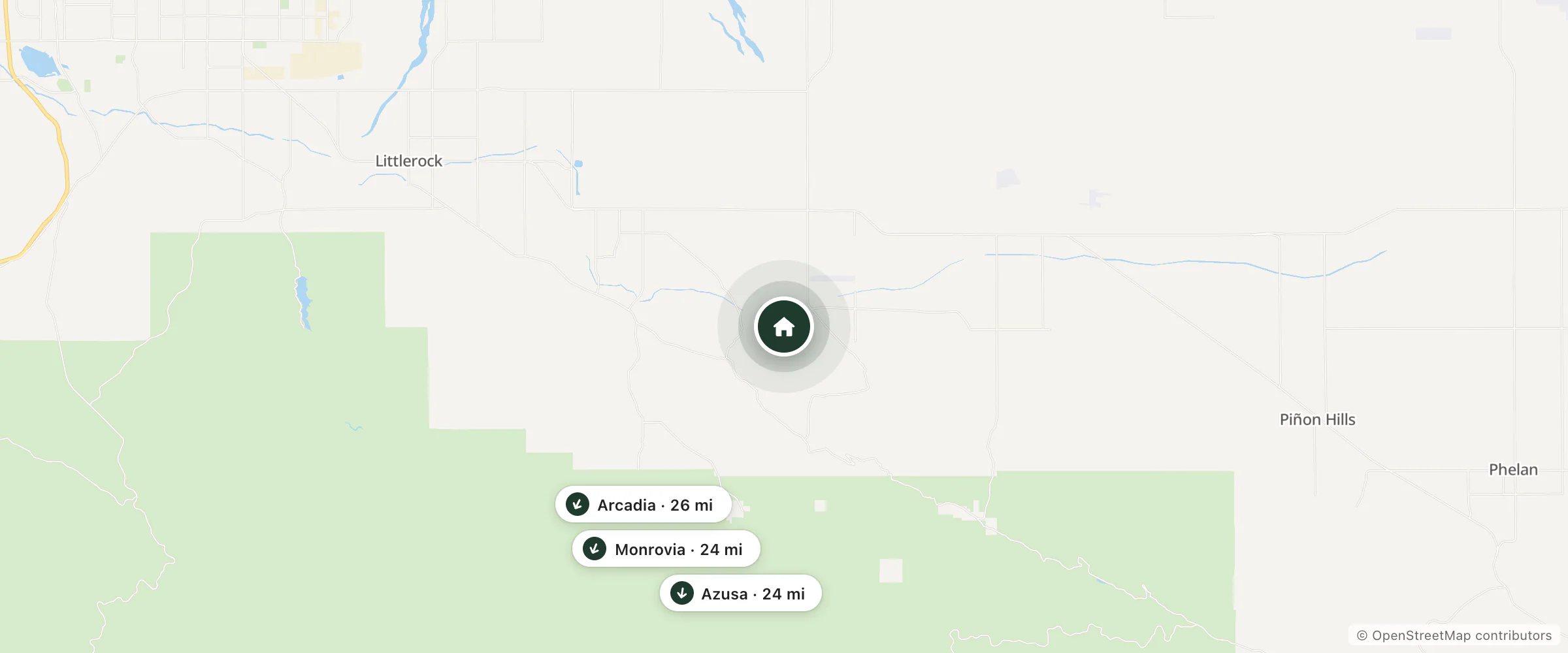 Map of Crystalaire Lodges and nearby Azusa, Monrovia and Arcadia