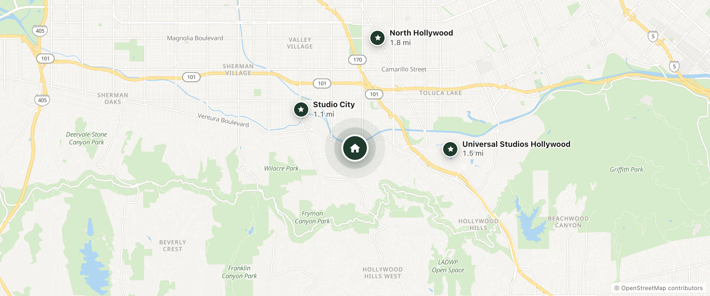 Map of El Patio Inn and nearby Studio City, Universal Studios Hollywood and North Hollywood