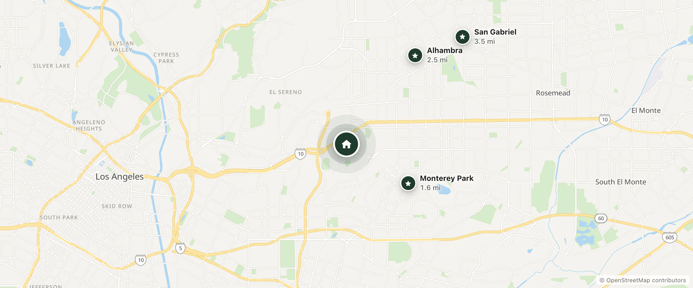 Map of The View Motel and nearby Monterey Park, Alhambra and San Gabriel