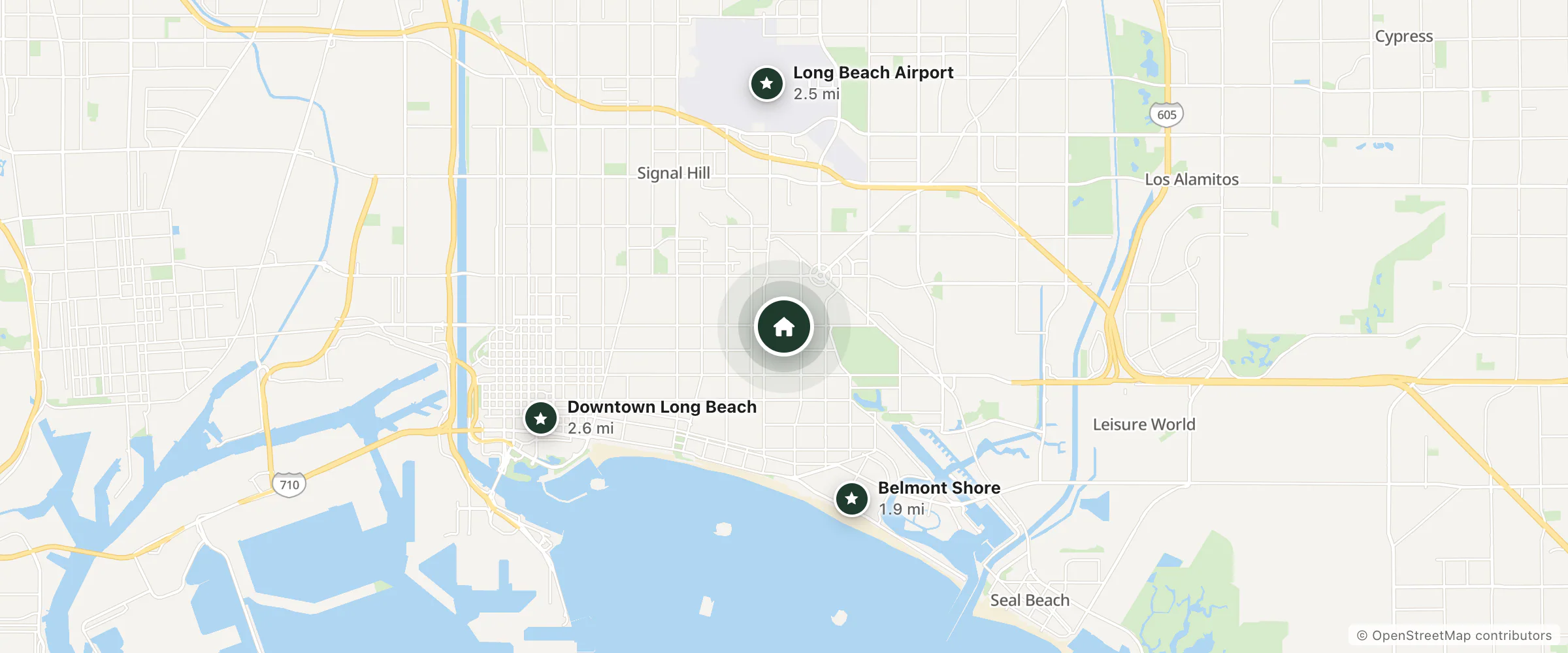Map of Park Hotel and nearby Belmont Shore, Long Beach Airport and Downtown Long Beach