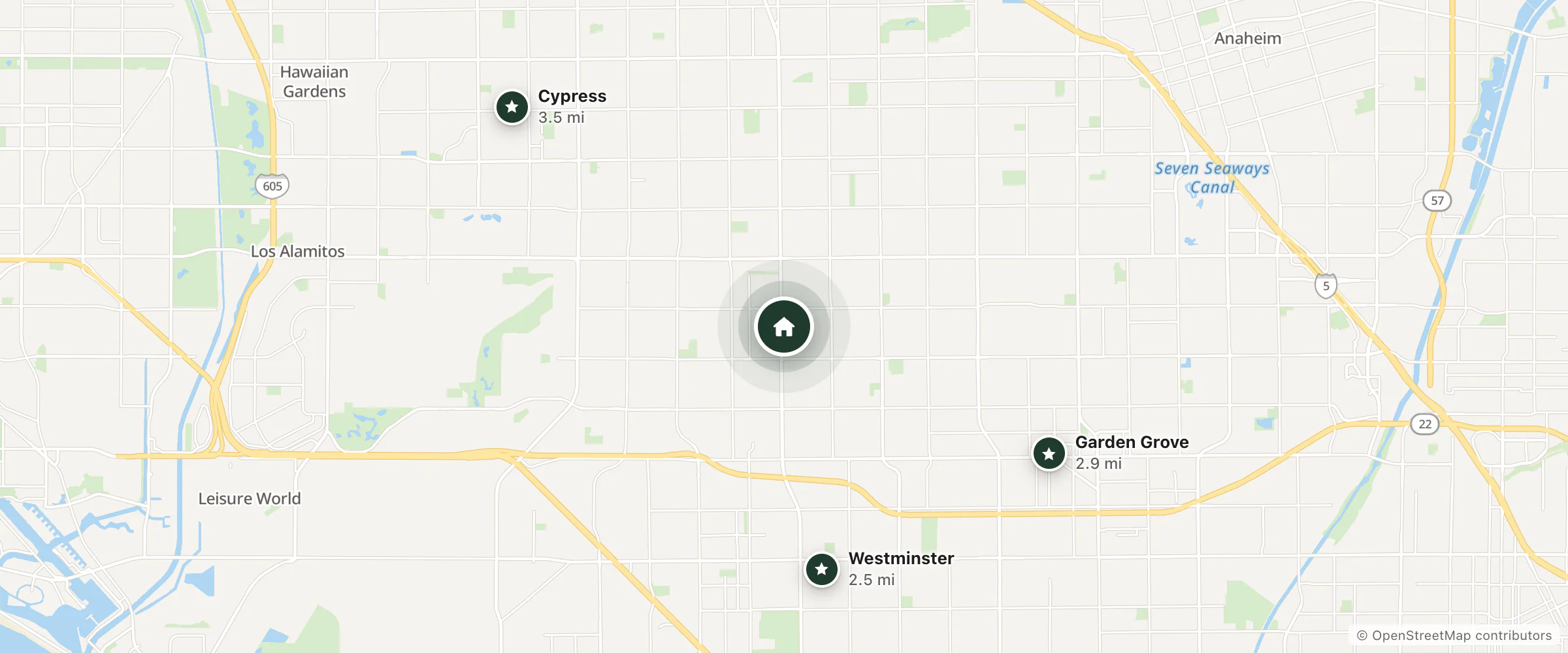 Map of Villa Motel and nearby Westminster, Garden Grove and Cypress