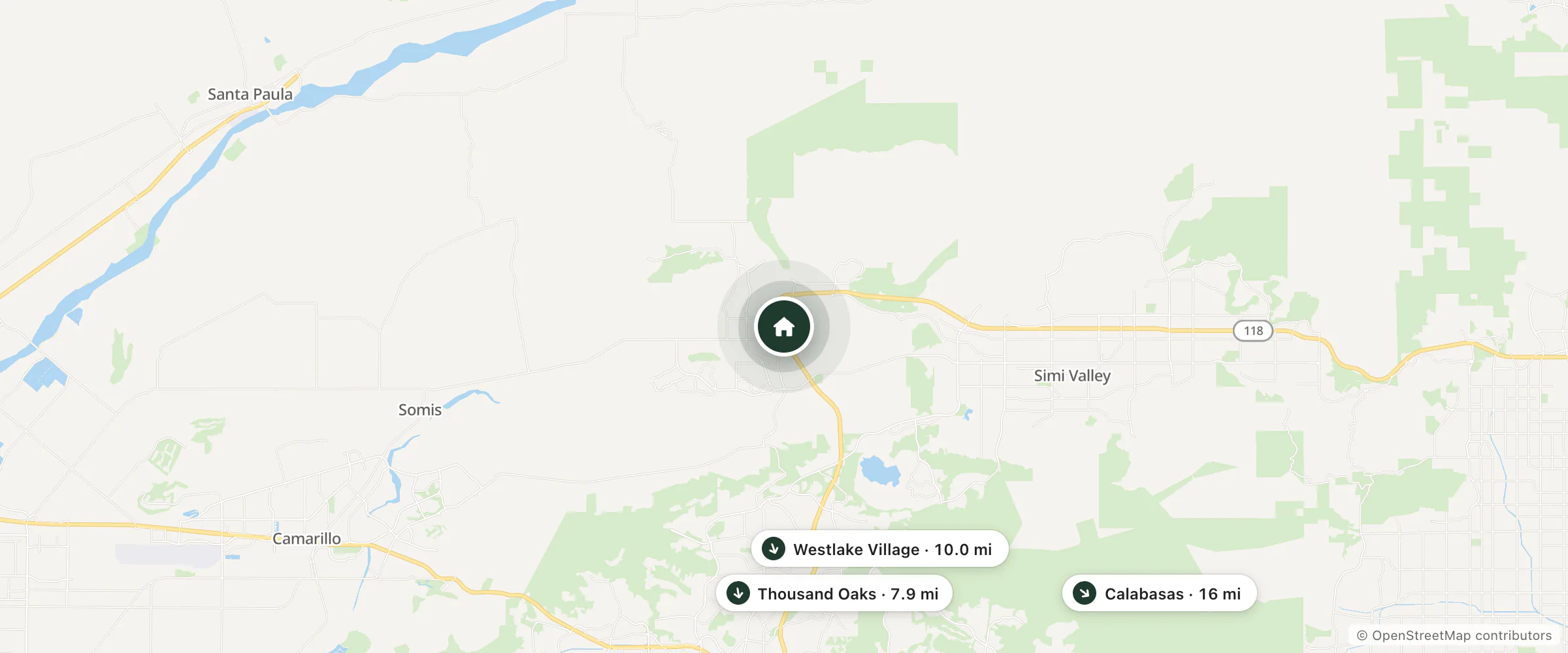 Map of Fairfield by Marriott Inn & Suites Moorpark Ventura County and nearby Thousand Oaks, Westlake Village and Calabasas