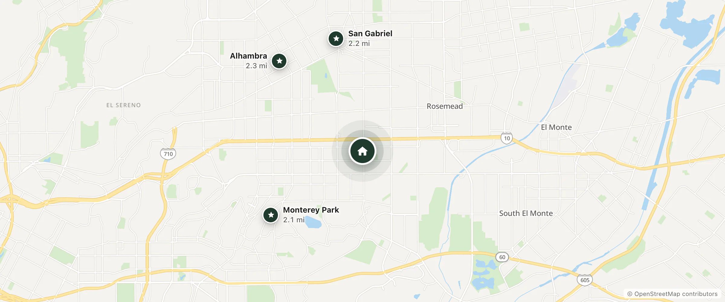 Map of Travelodge by Wyndham Rosemead and nearby Monterey Park, San Gabriel and Alhambra